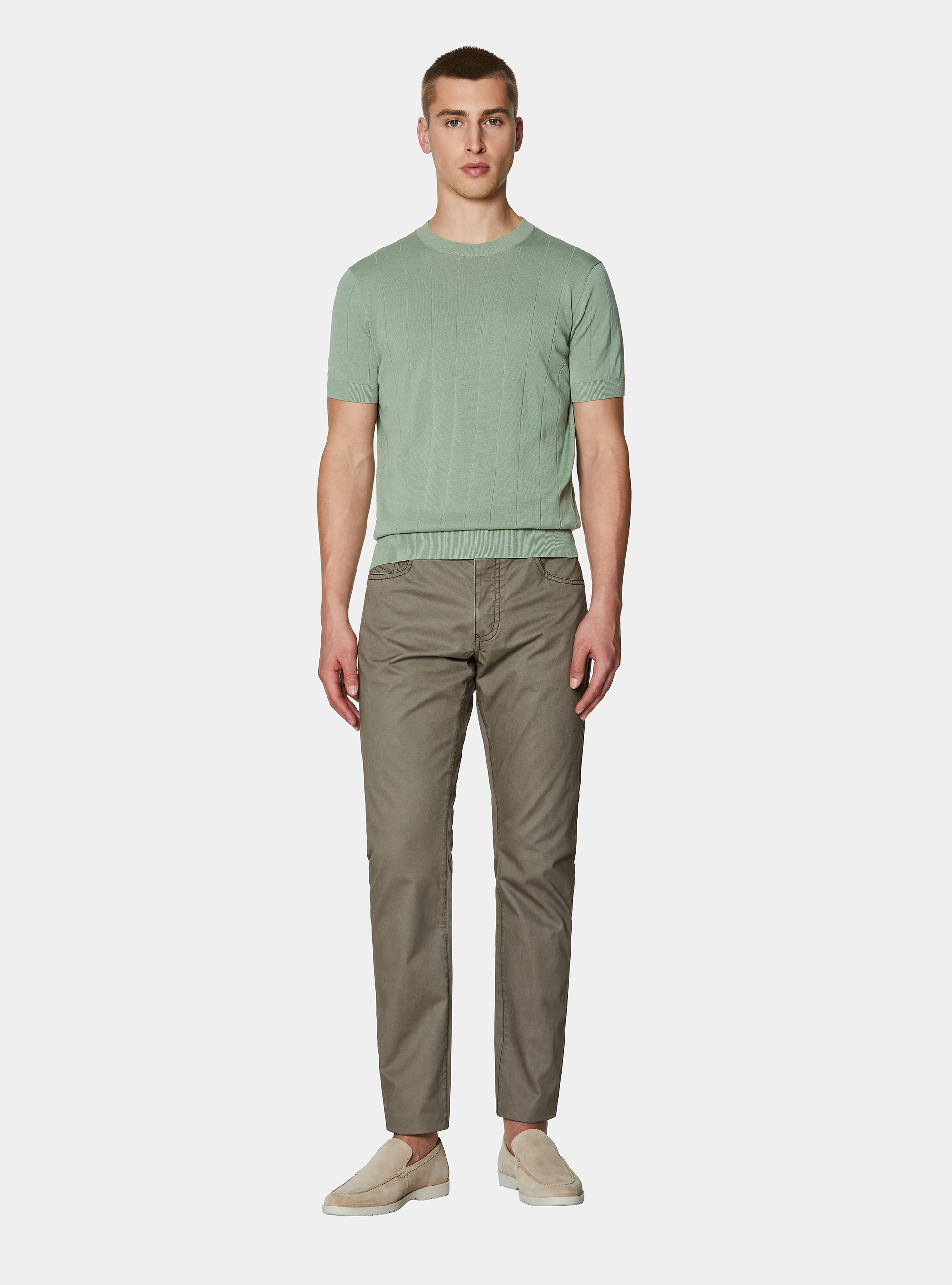 Pure cotton flat-ribbed sweater, SALVIA 0602C