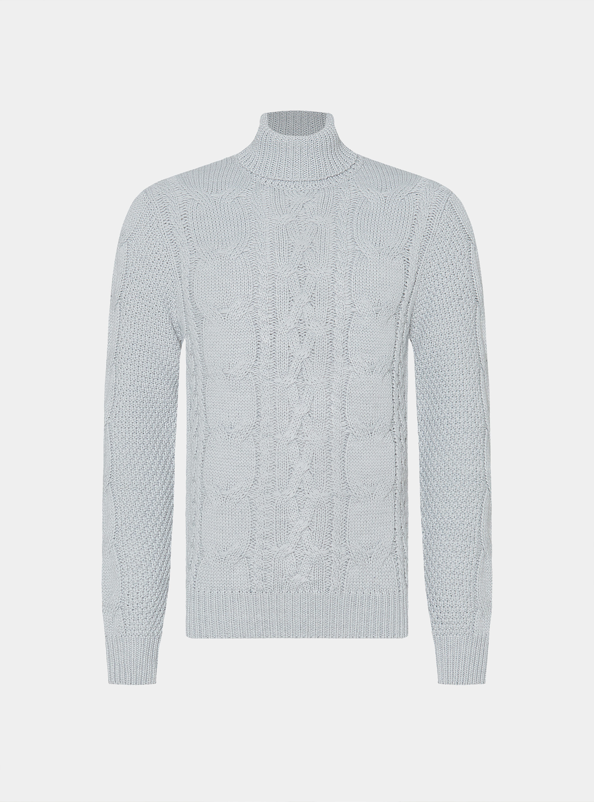 Wool-blend turtleneck sweater with braid, LIGHT GREY MELANGE