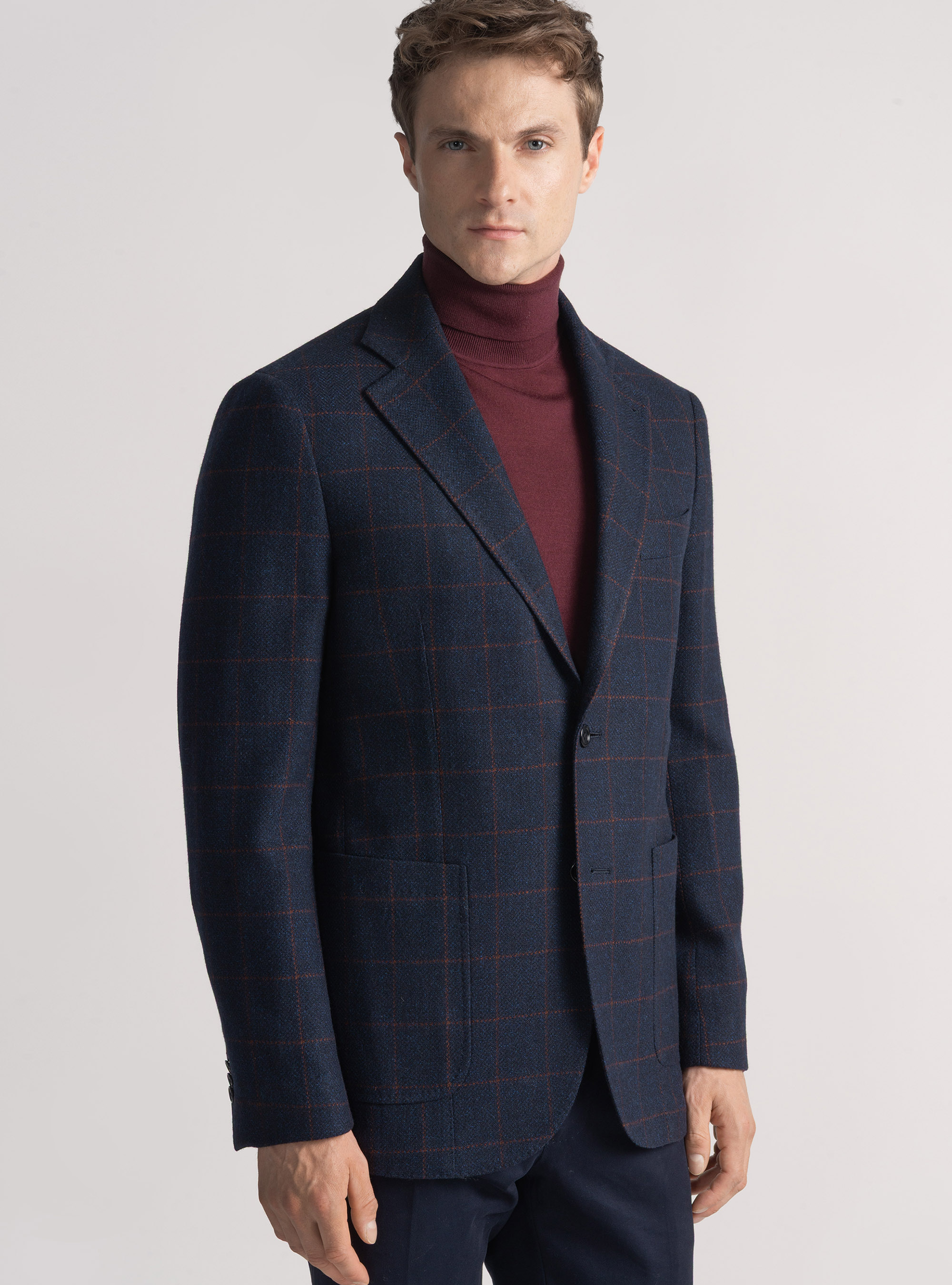 Cashmere wool checked blazer, NAVY BLUE