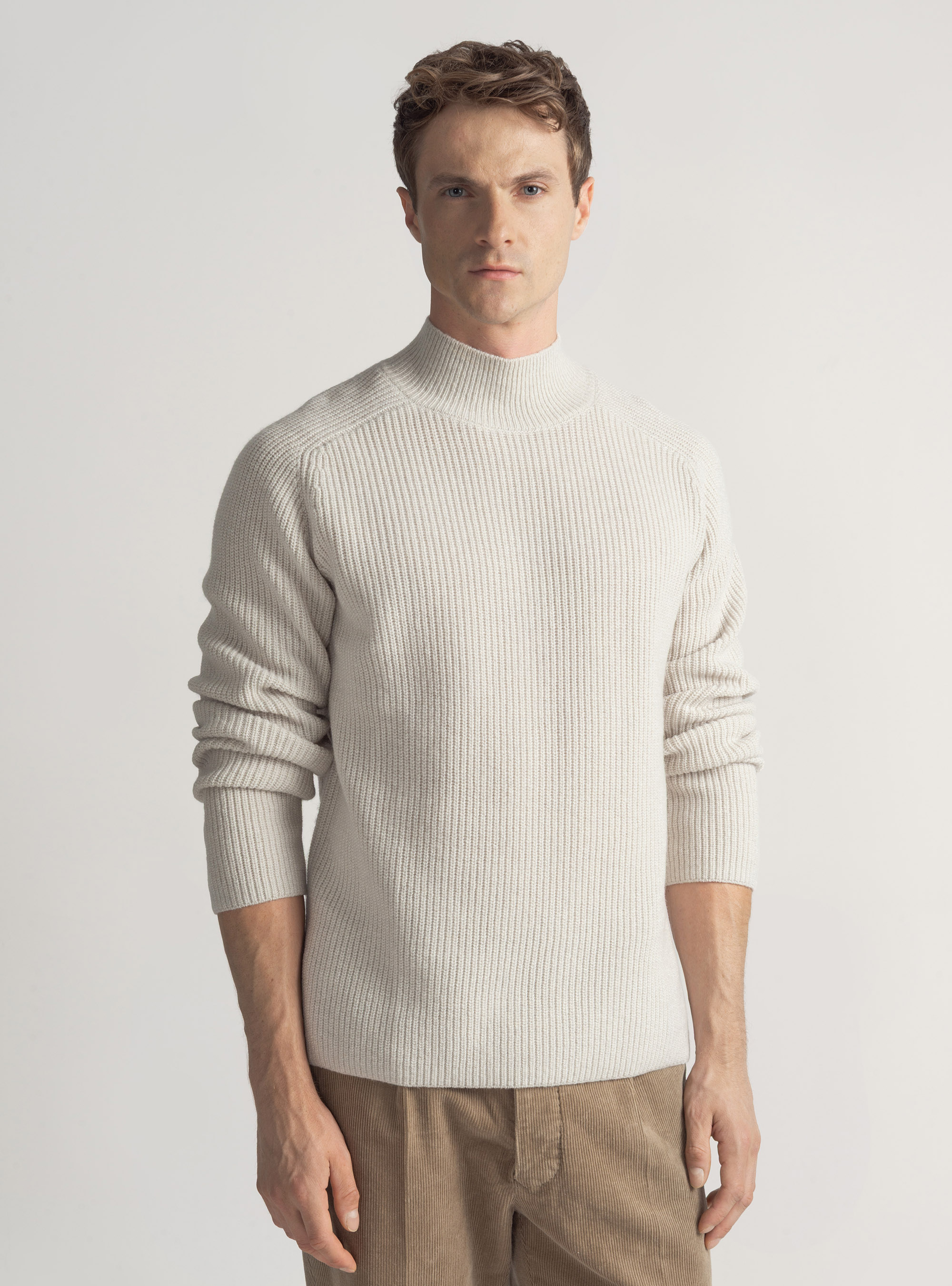 Rippstrickpullover aus Wollmischung, ECRU 0560C