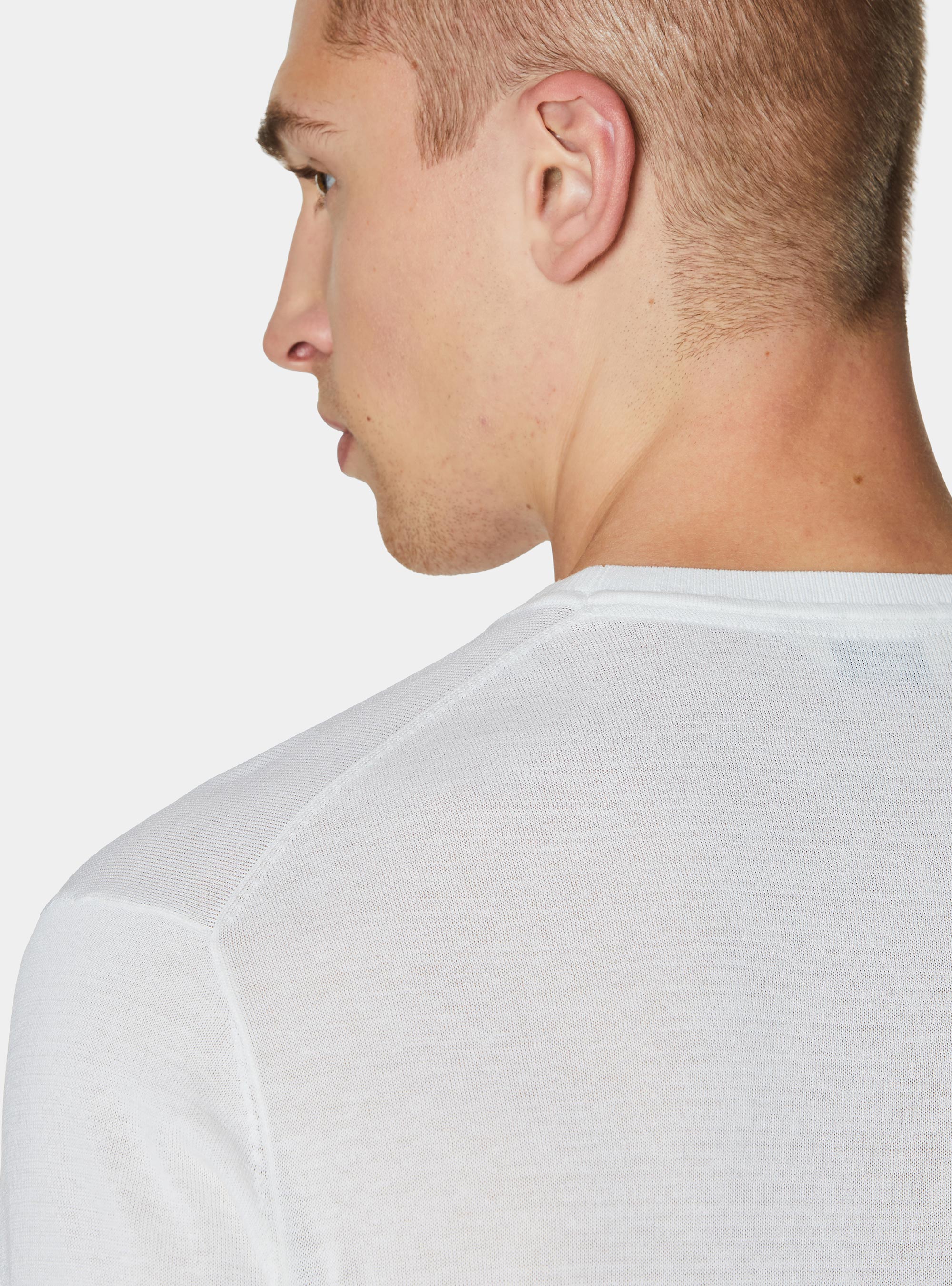 Maglia girocollo in cotone e seta, BIANCO