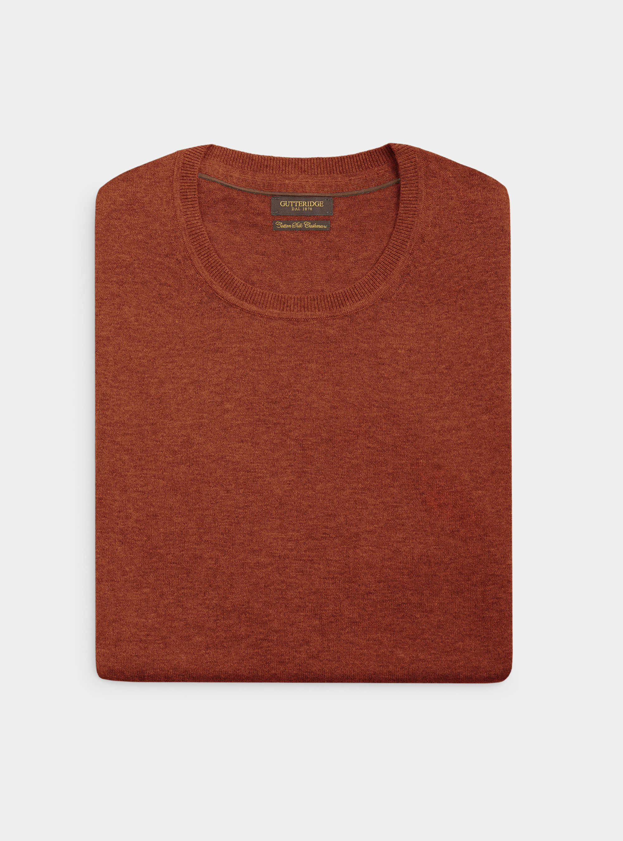 Cotton silk and cashmere crew-neck sweater, TERRACOTTA