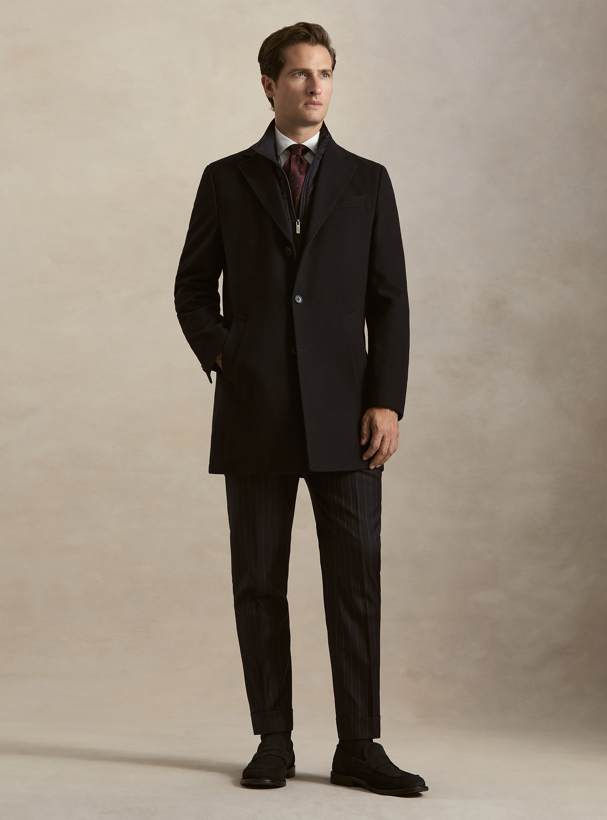 Wool-blend coat with detachable bib, NAVY BLUE