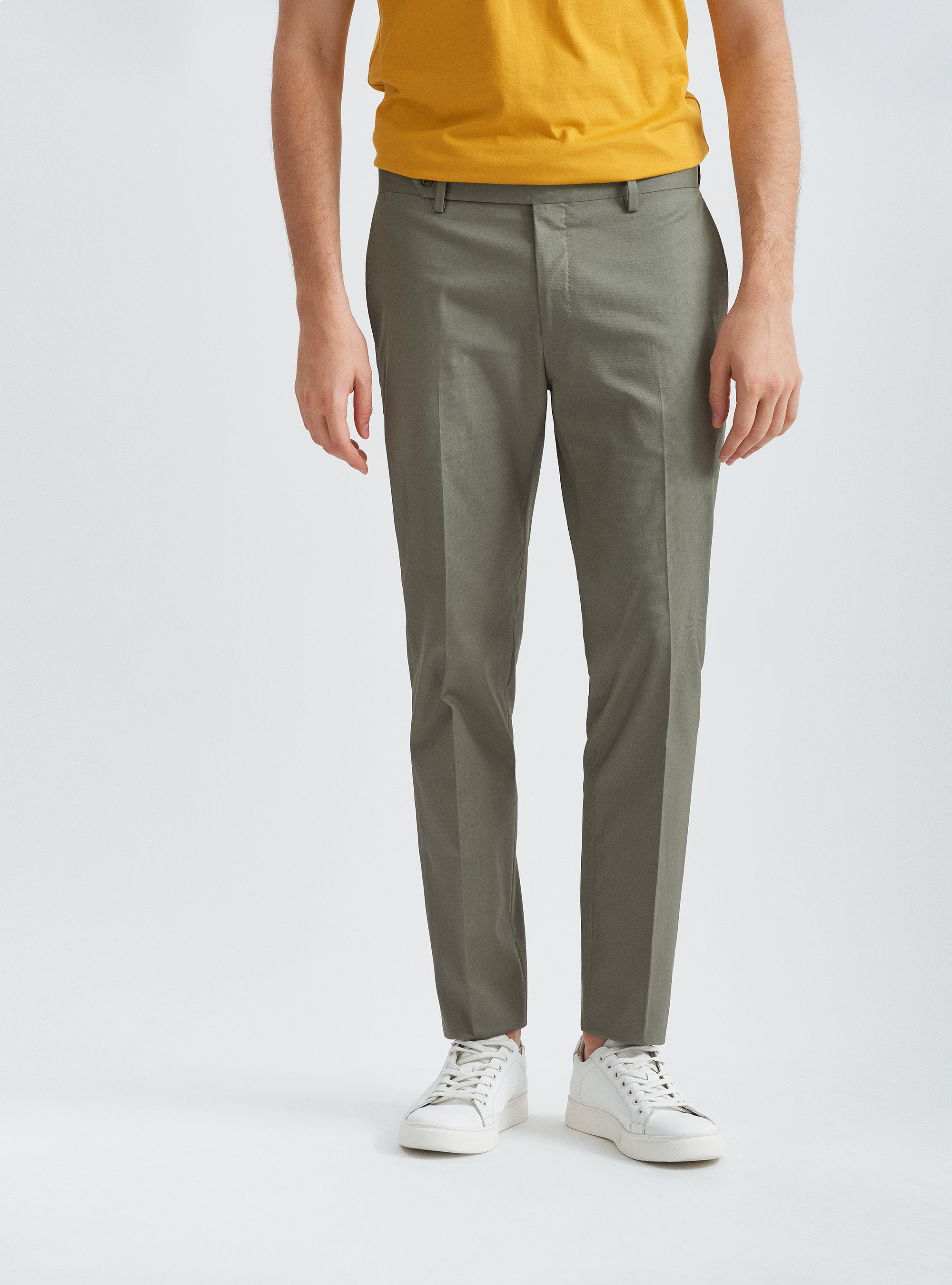 Pantaloni per abito in cotone stretch armaturato, SALVIA 0602C