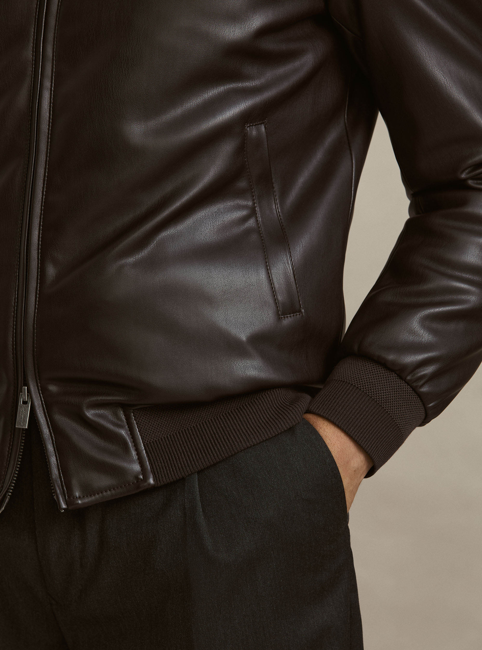 Faux leather jacket, BROWN