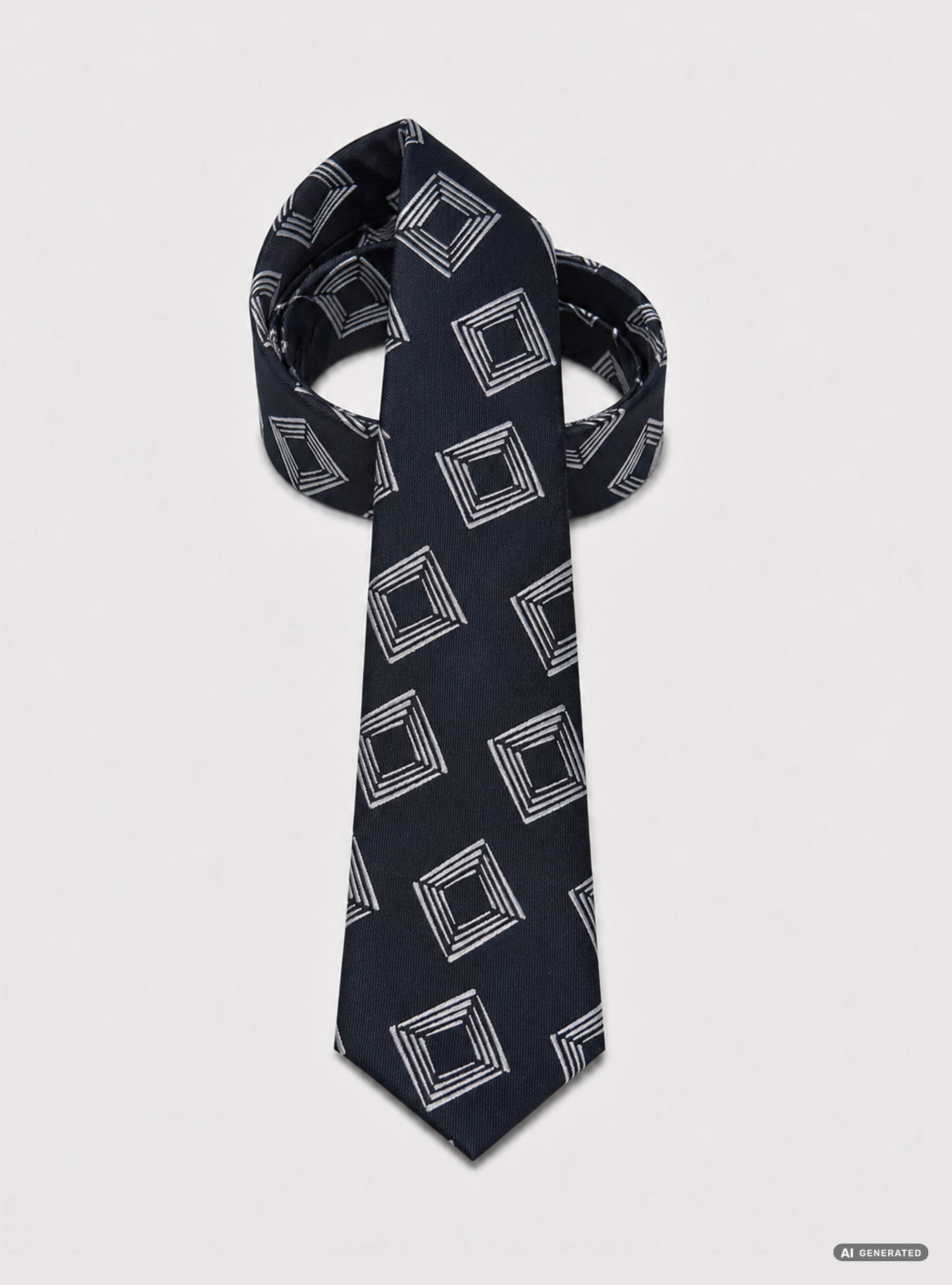 Geometric pattern silk twill tie, NAVY BLUE