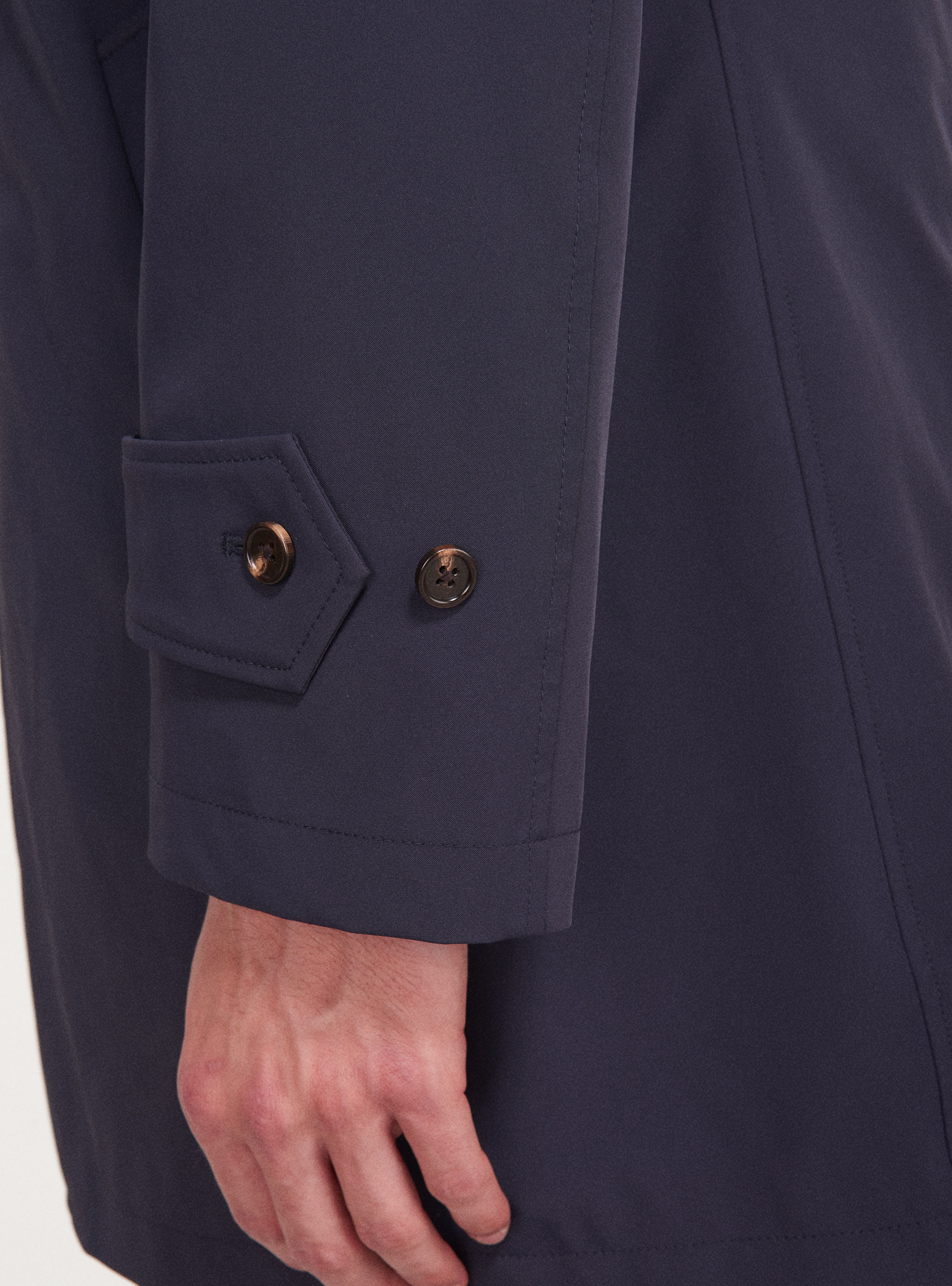 Single-breasted raincoat in technical fabric, NAVY BLUE