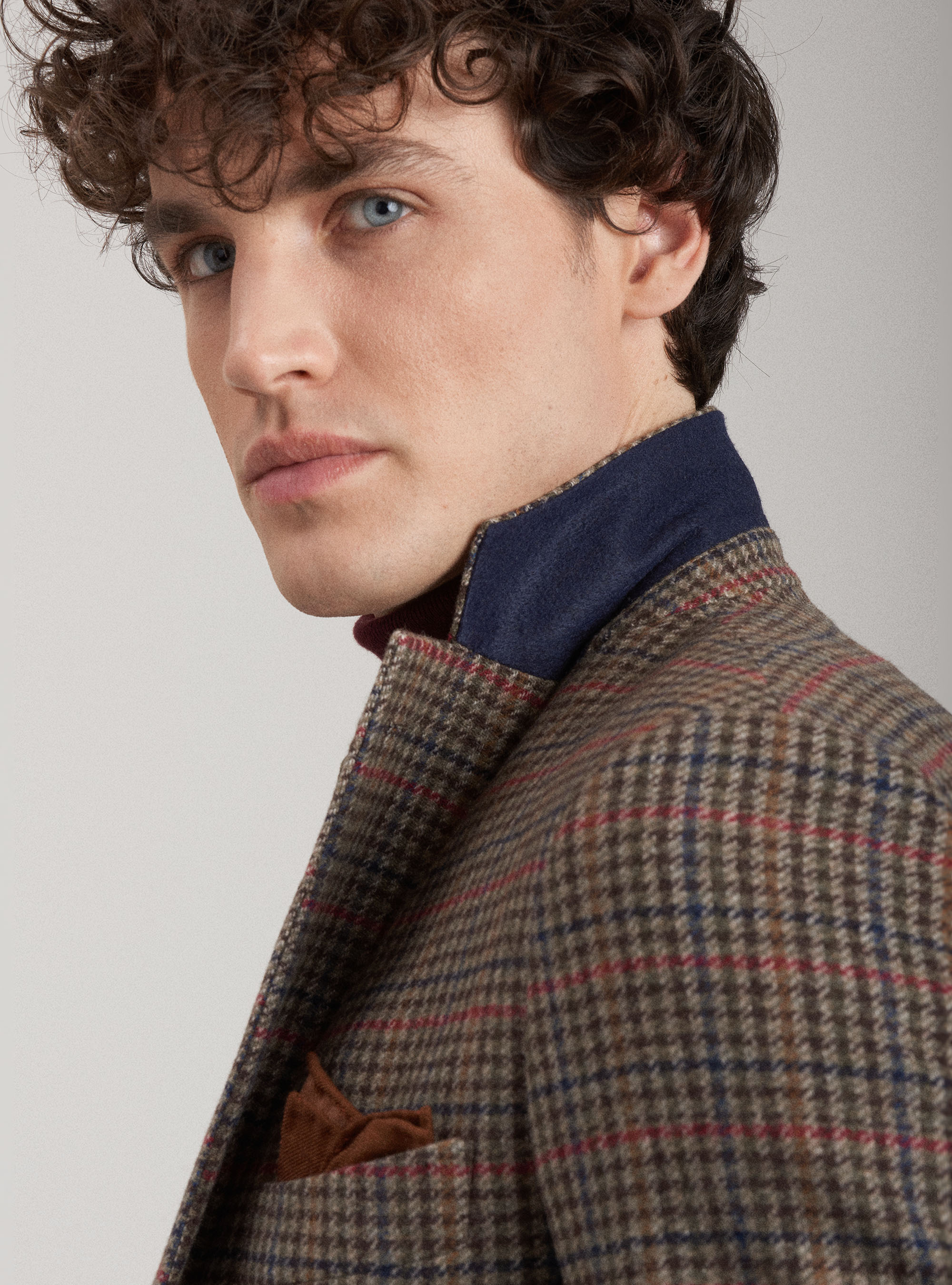 Veste Prince de Galles en laine et cachemire, MARRON