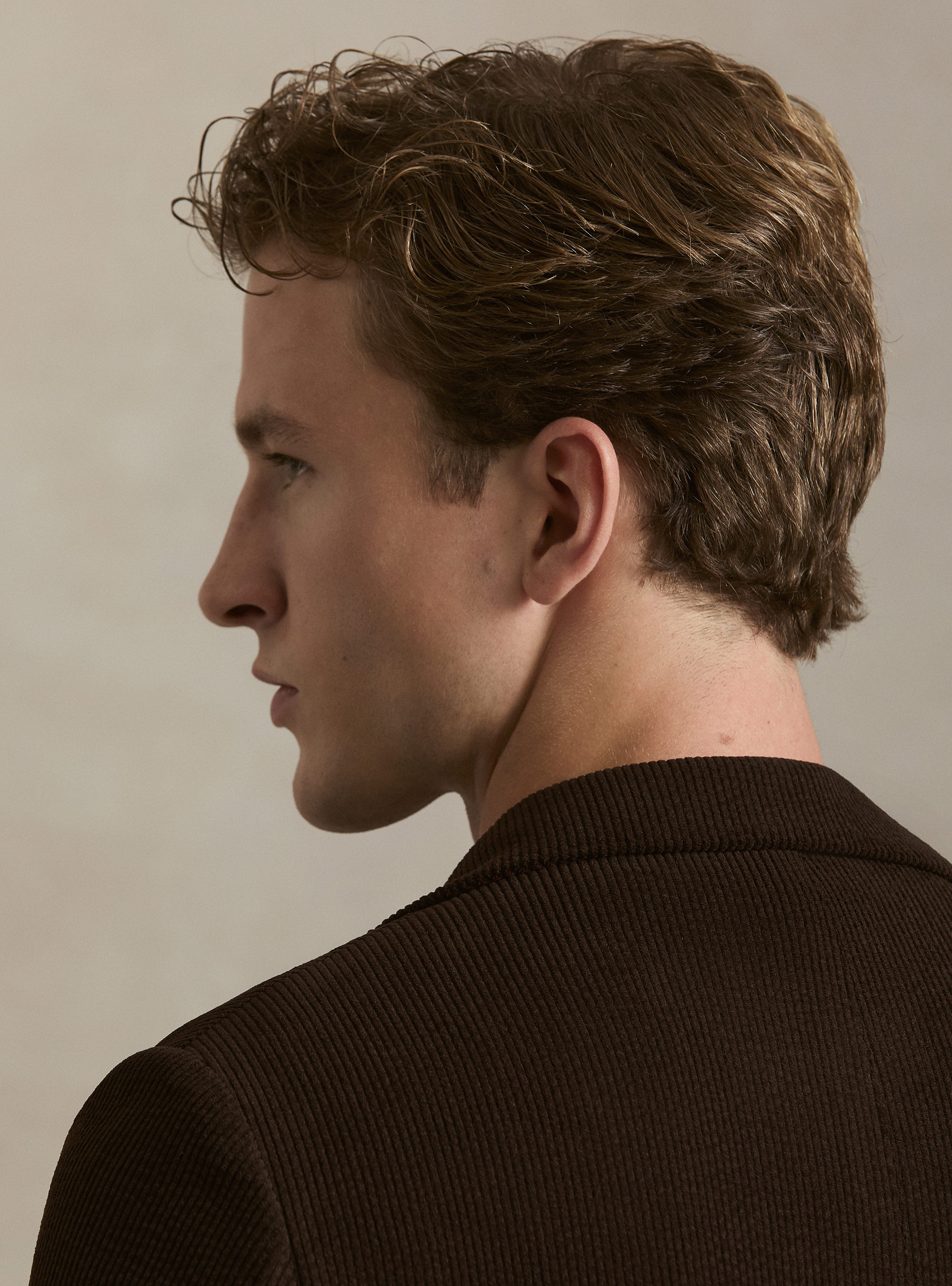 Veste droite en velours extensible, MARRON