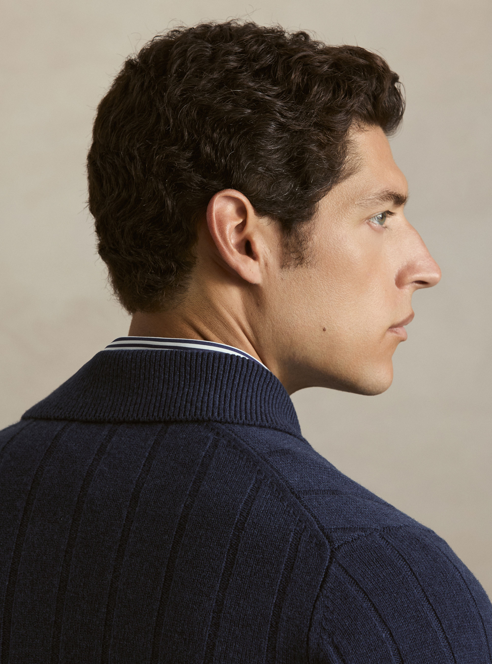Full-zip wool-cashmere flat-ribbed sweater, INK