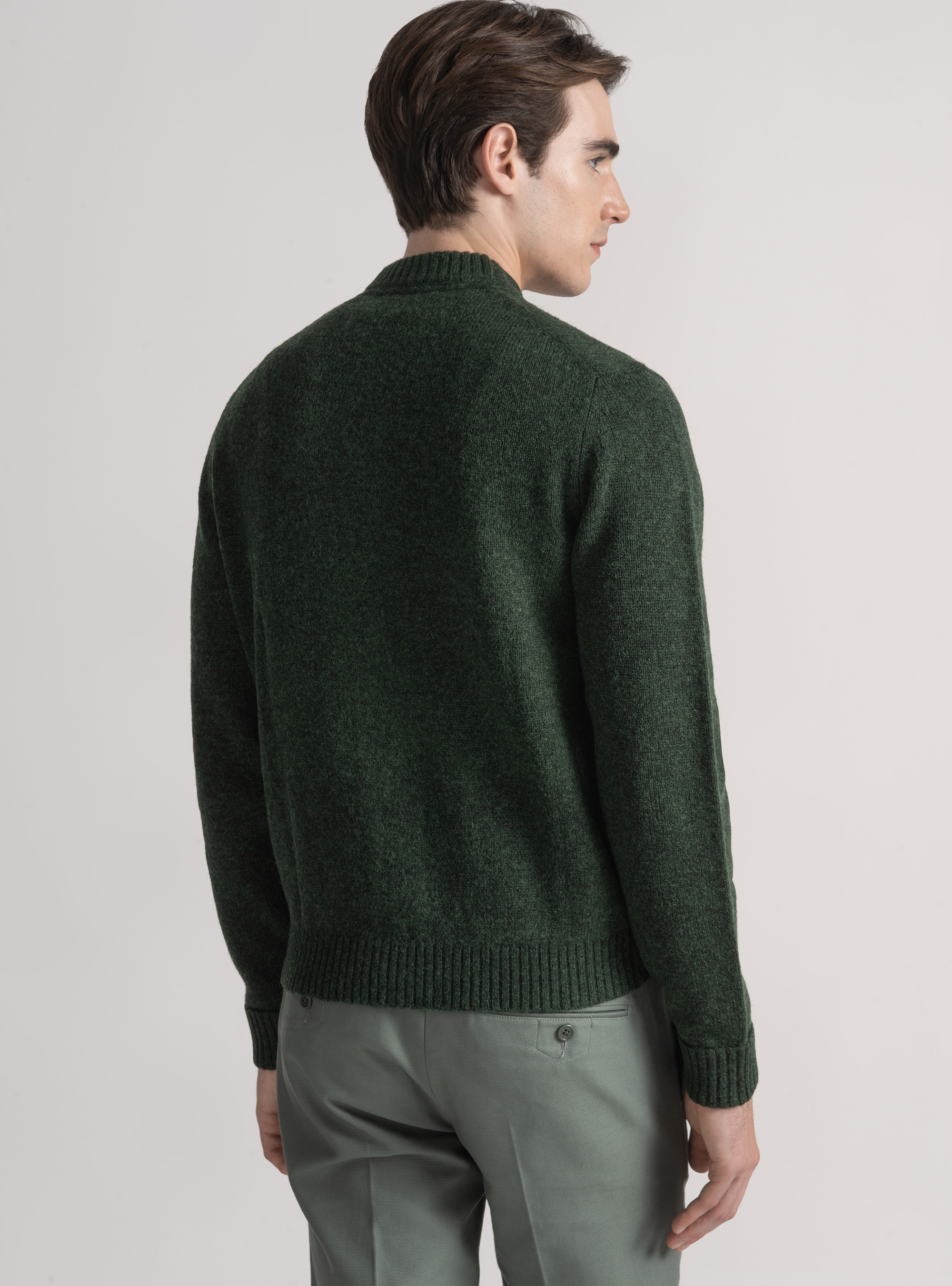 Cardigan in maglia di lana shetland, VERDE