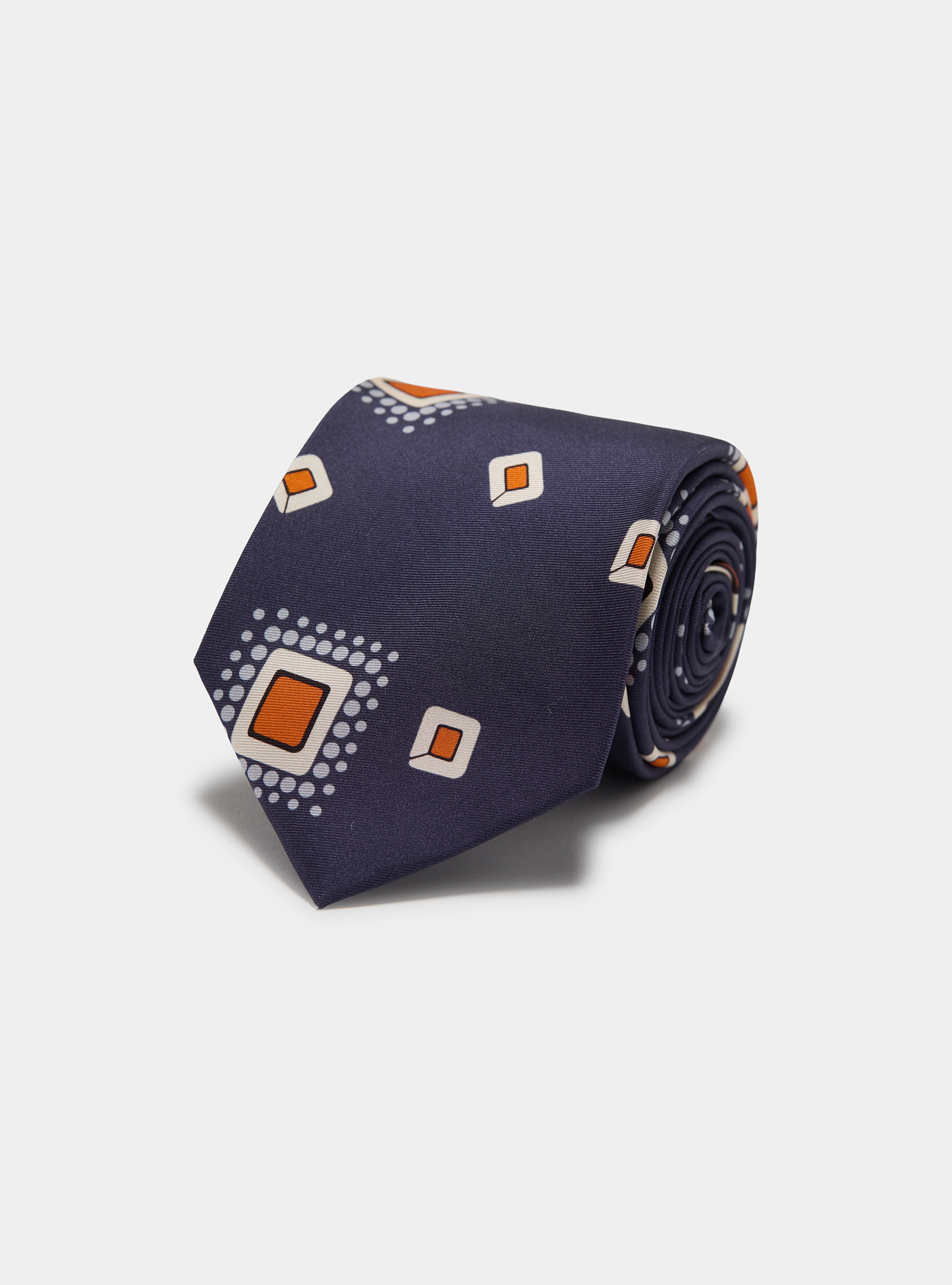 Corbata de sarga de seda con estampado geom&eacute;trico, AZUL MARINO