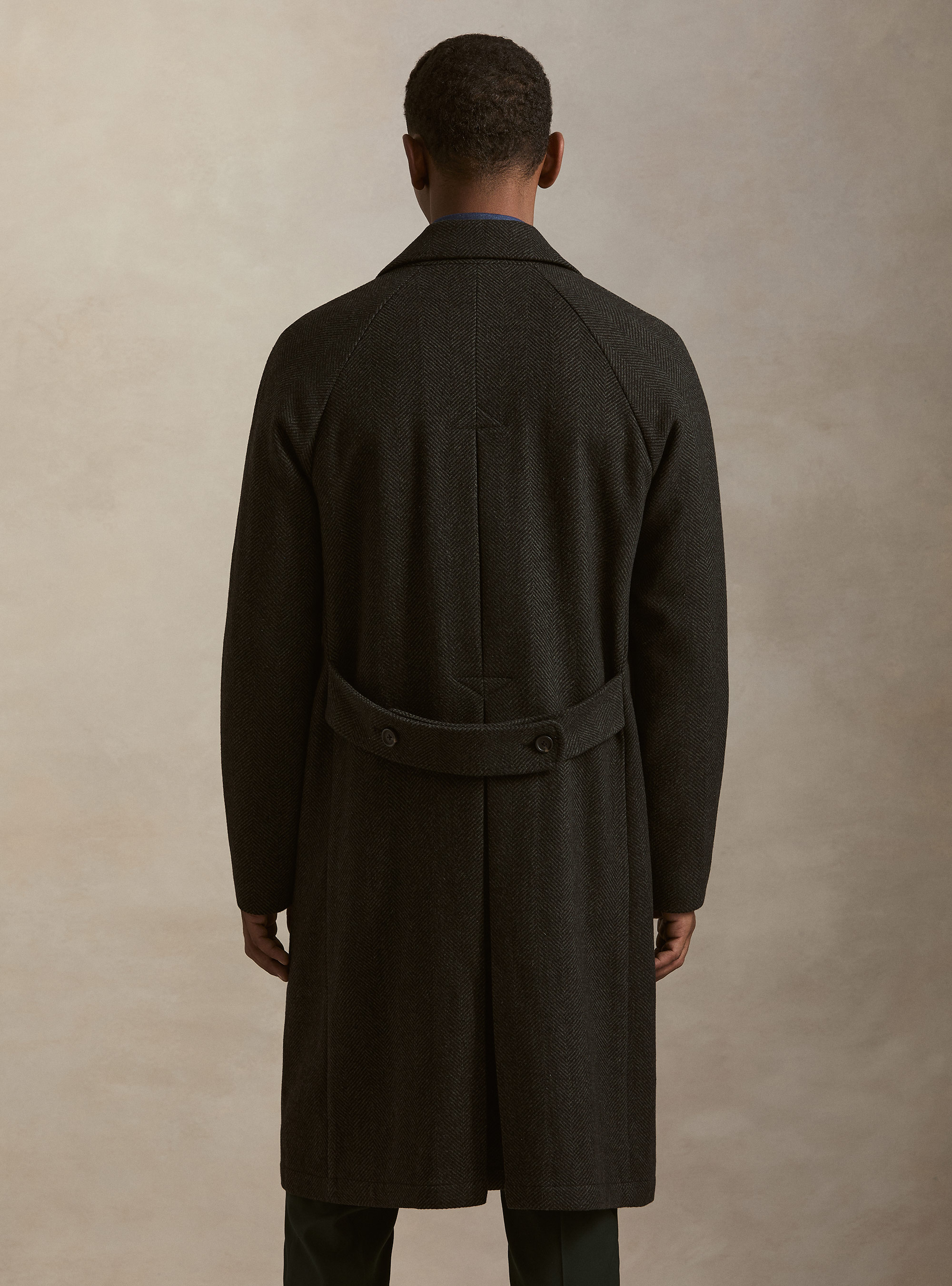 Herringbone Shetland wool blend raglan coat, GREEN