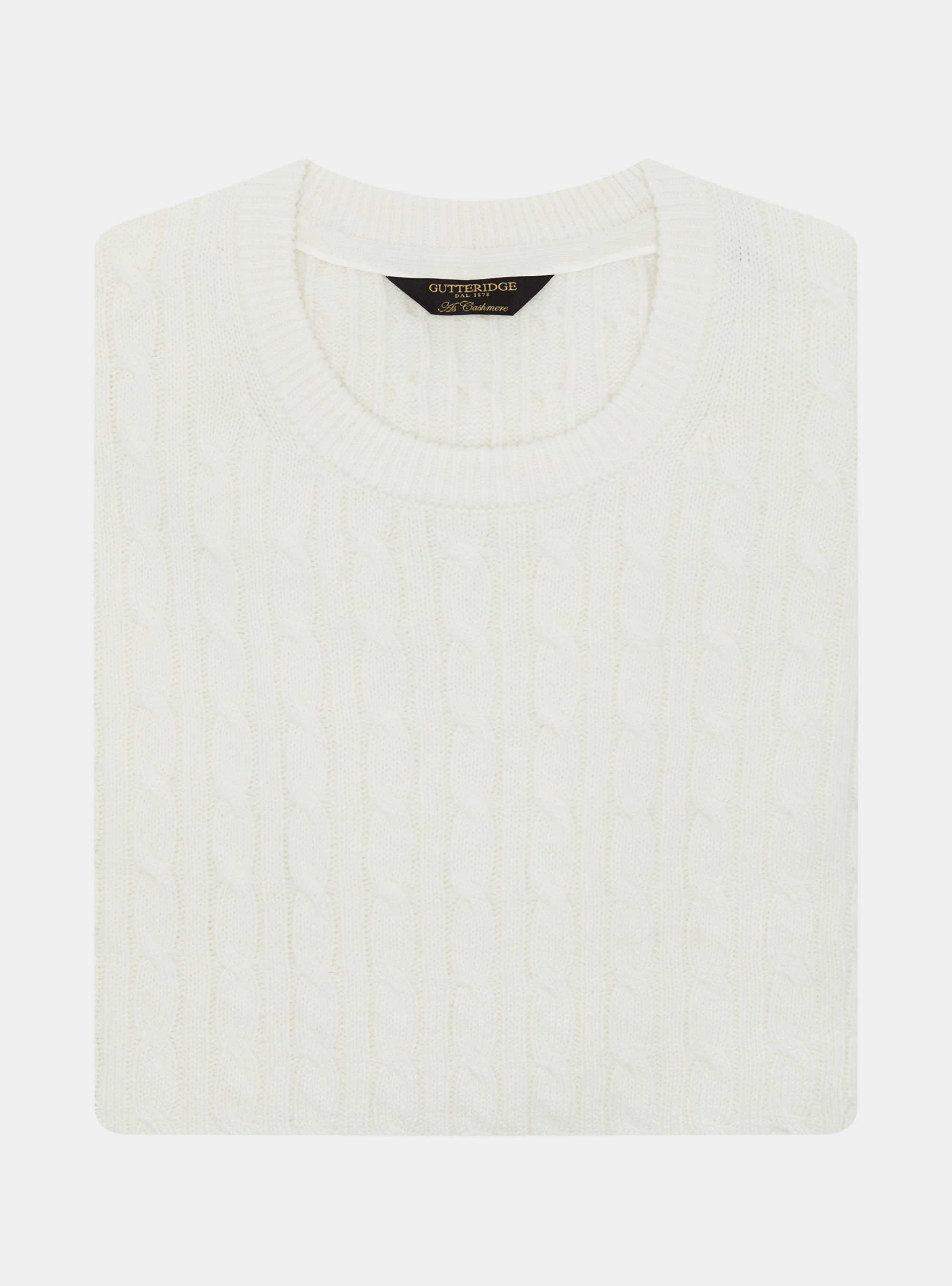 Cable-knit crewneck sweater in wool-cashmere blend, WHITE
