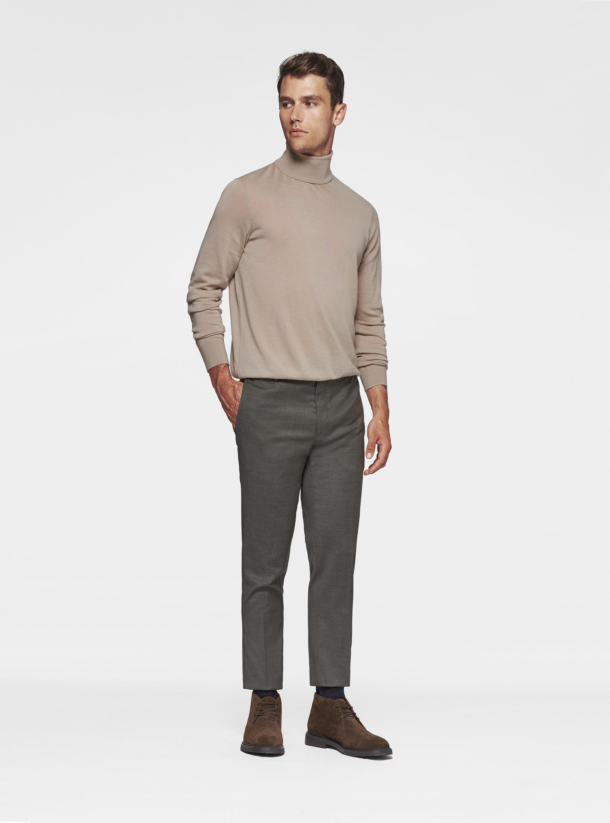 Turtleneck in pure extra-fine merino wool, SAND