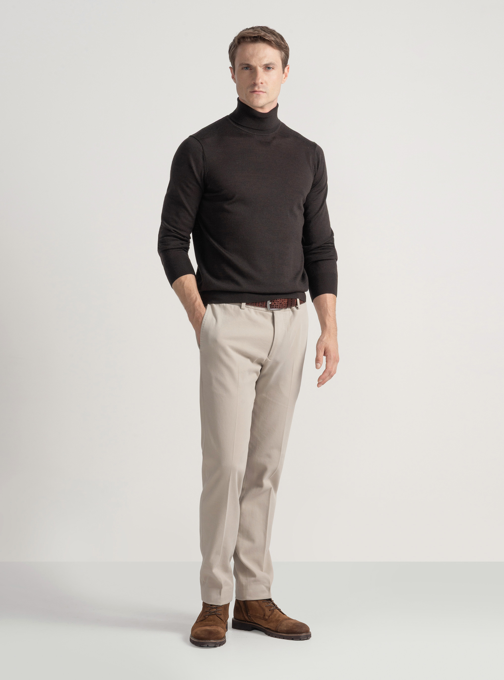 Pantal&oacute;n de sarga de algod&oacute;n y cachemira, CRUDO