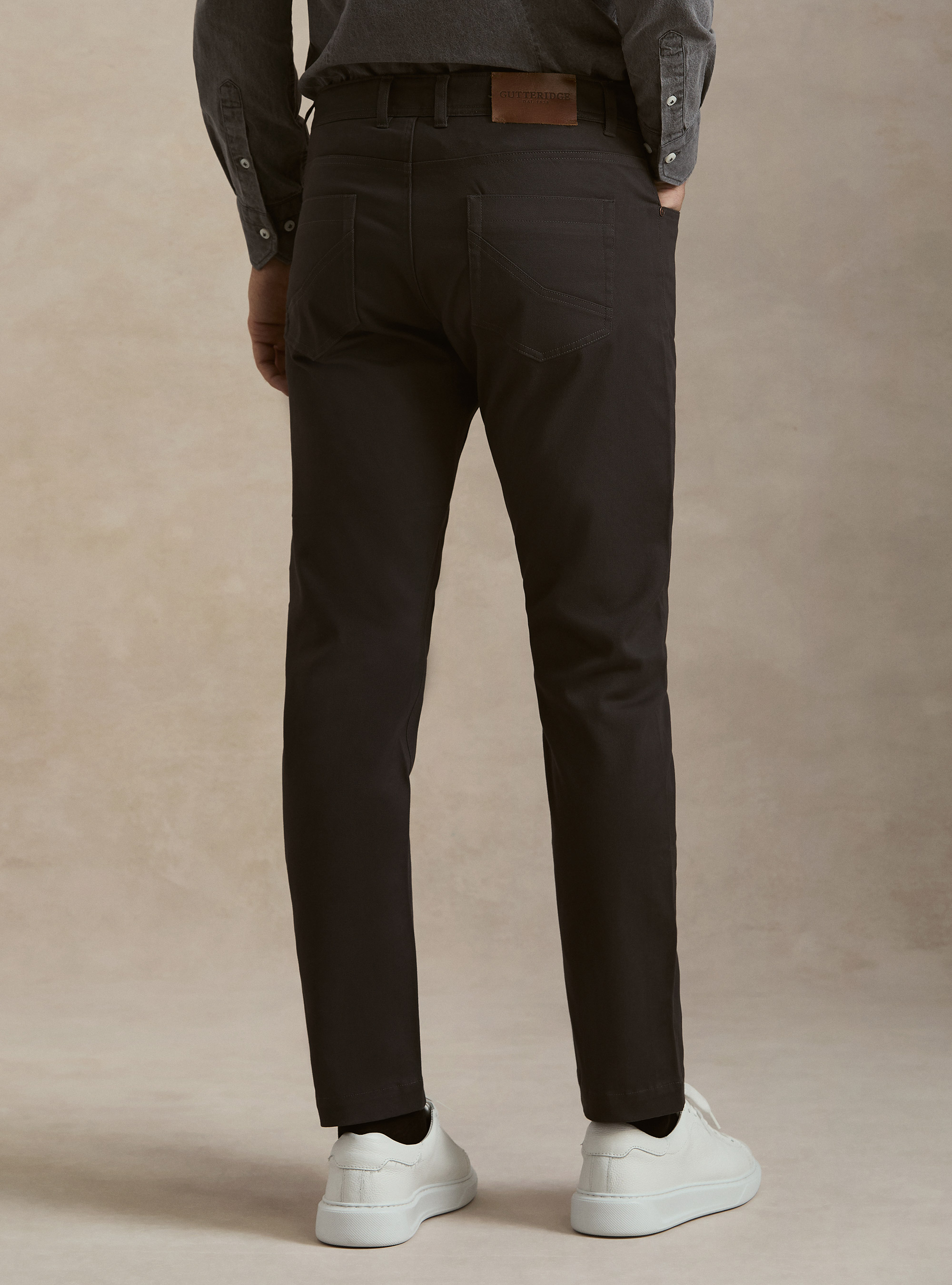 5-pocket textured cotton blend trousers, ASFALTO 0112C