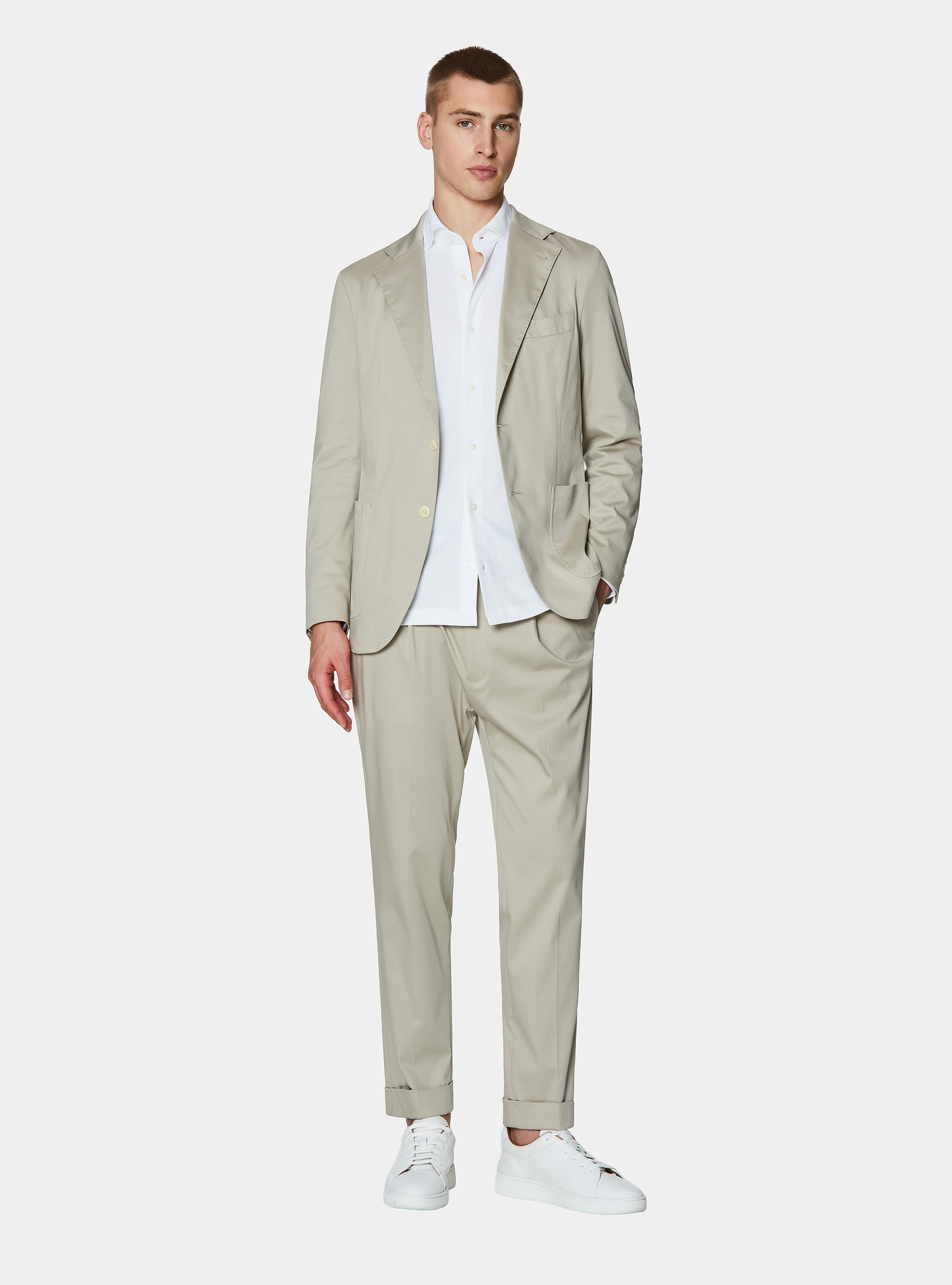 Technical cotton jersey blazer, ECRU