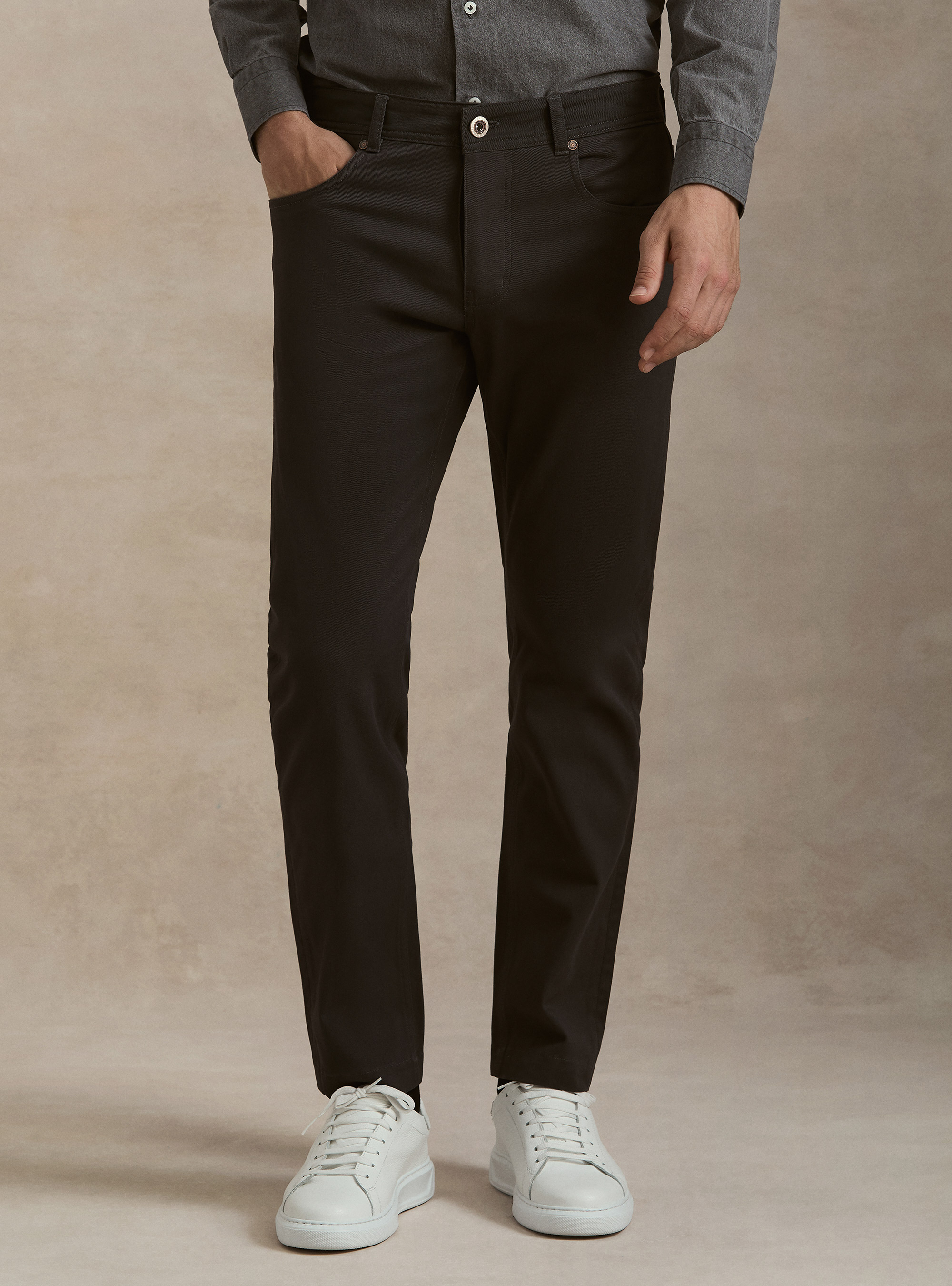 5-pocket textured cotton blend trousers, ASFALTO 0112C