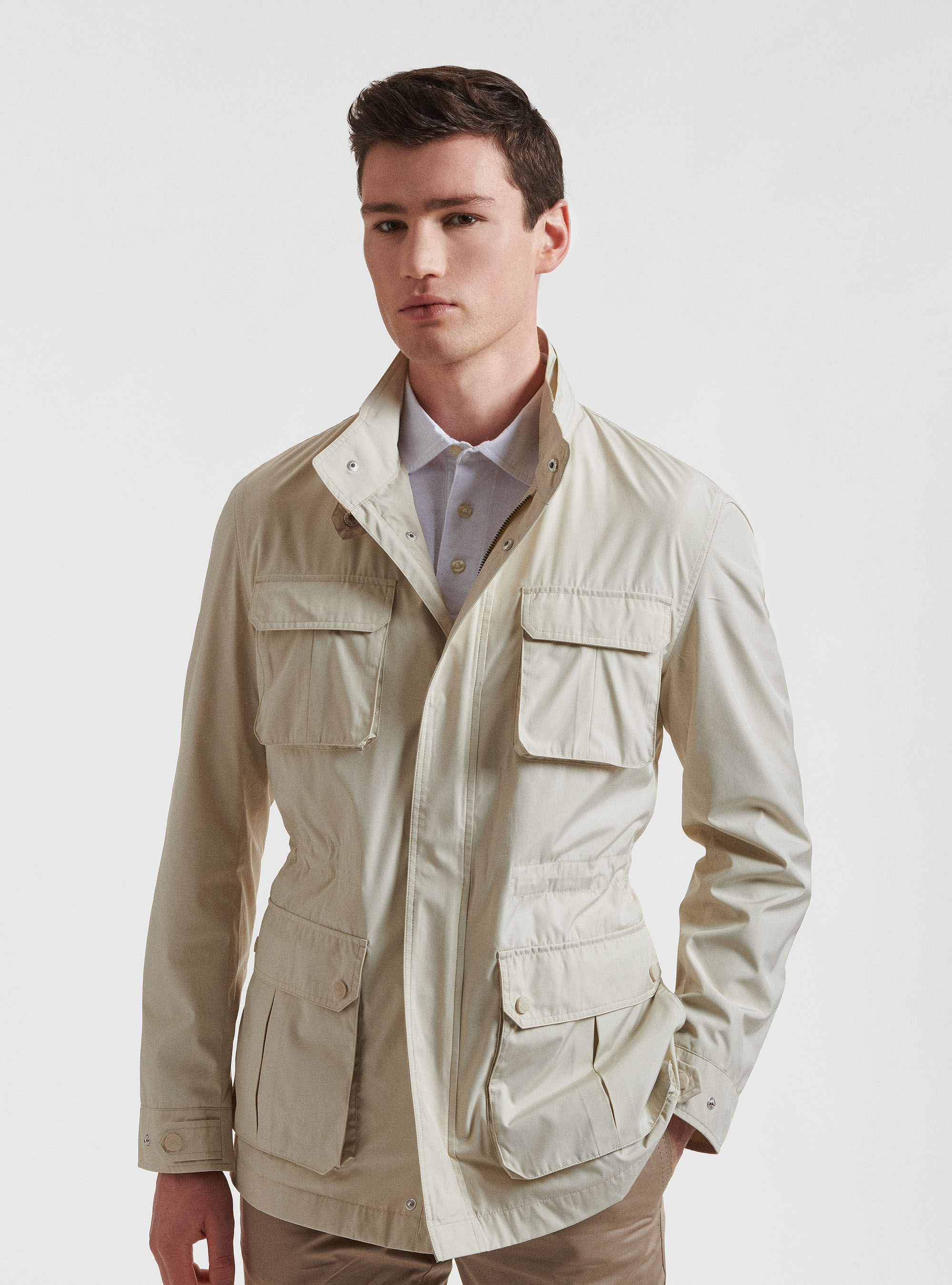 Field jacket in tessuto tecnico, ECRU