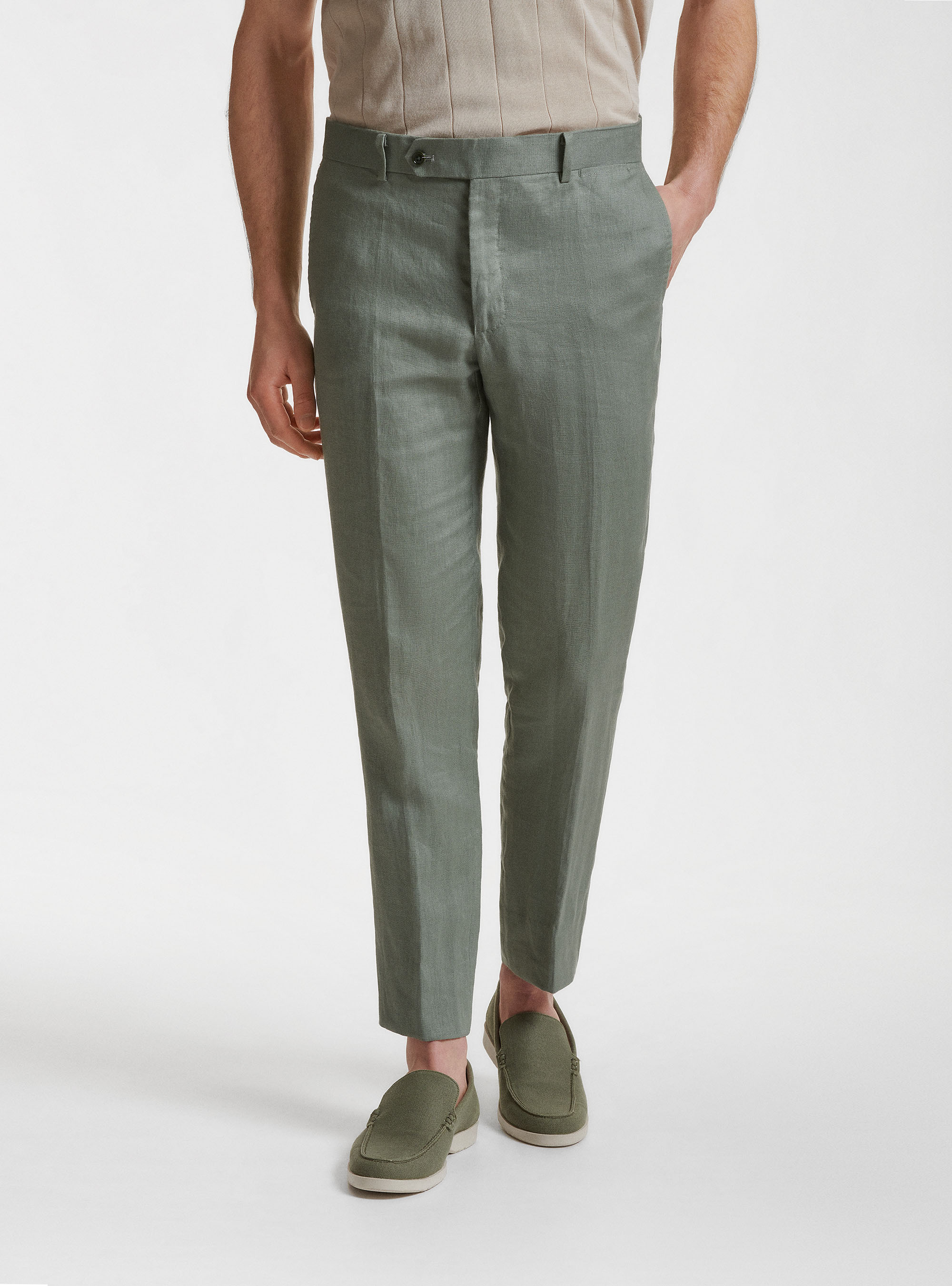 Pantaloni per abito in puro lino, SALVIA 0602C