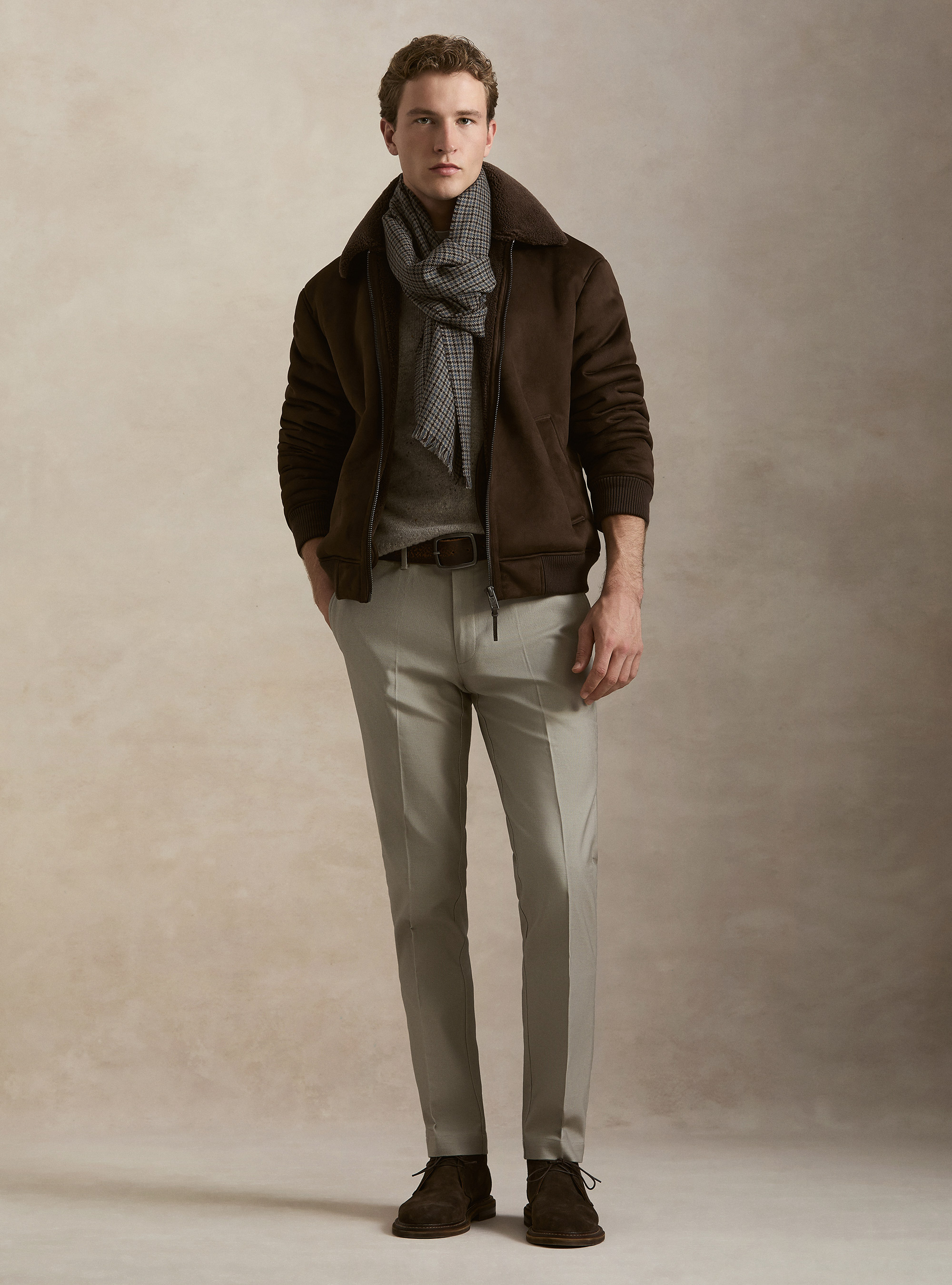Suede-effect shearling, MARRONE 0508C