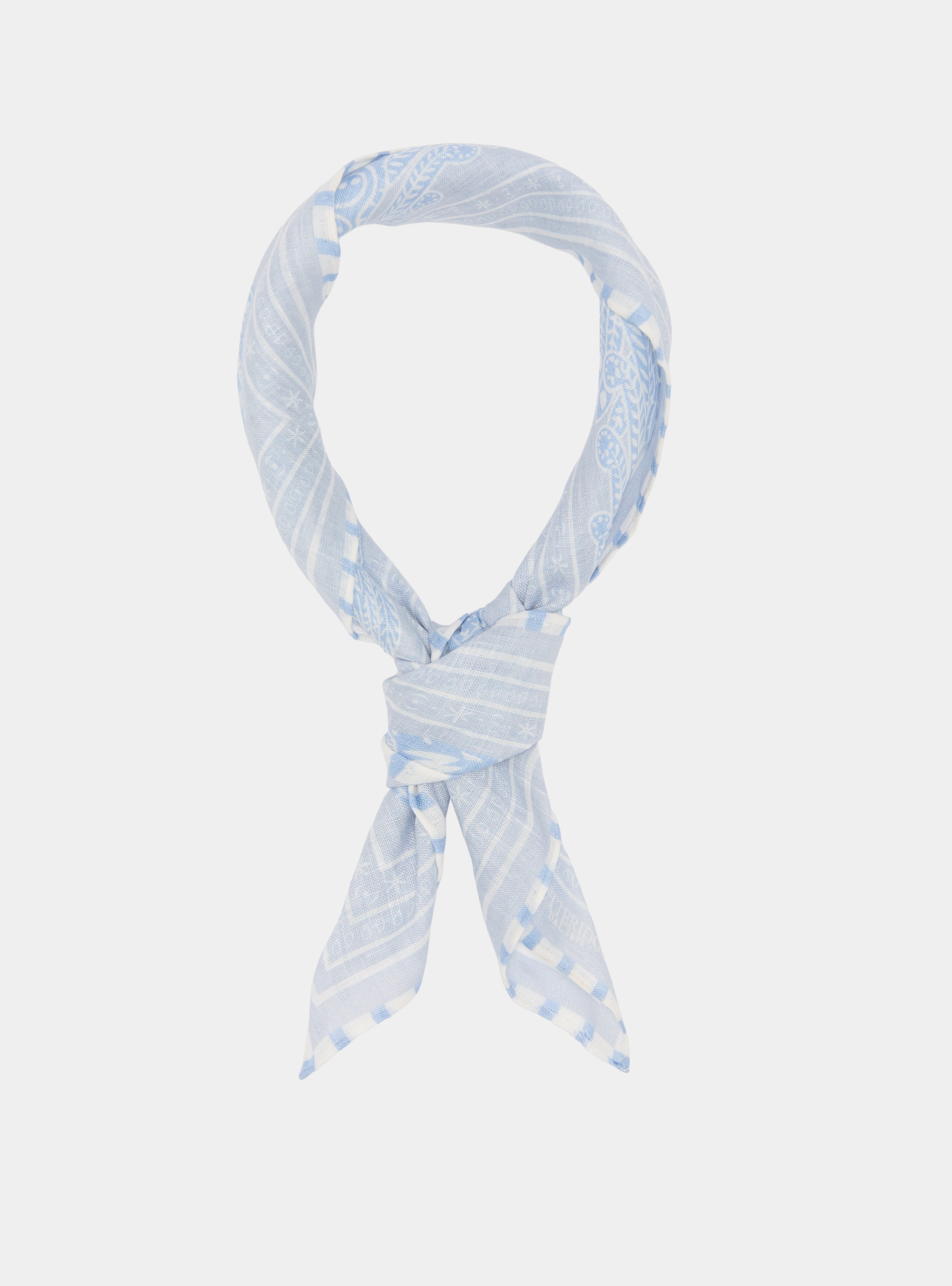 Bandana-style patterned linen foulard, LIGHT BLUE