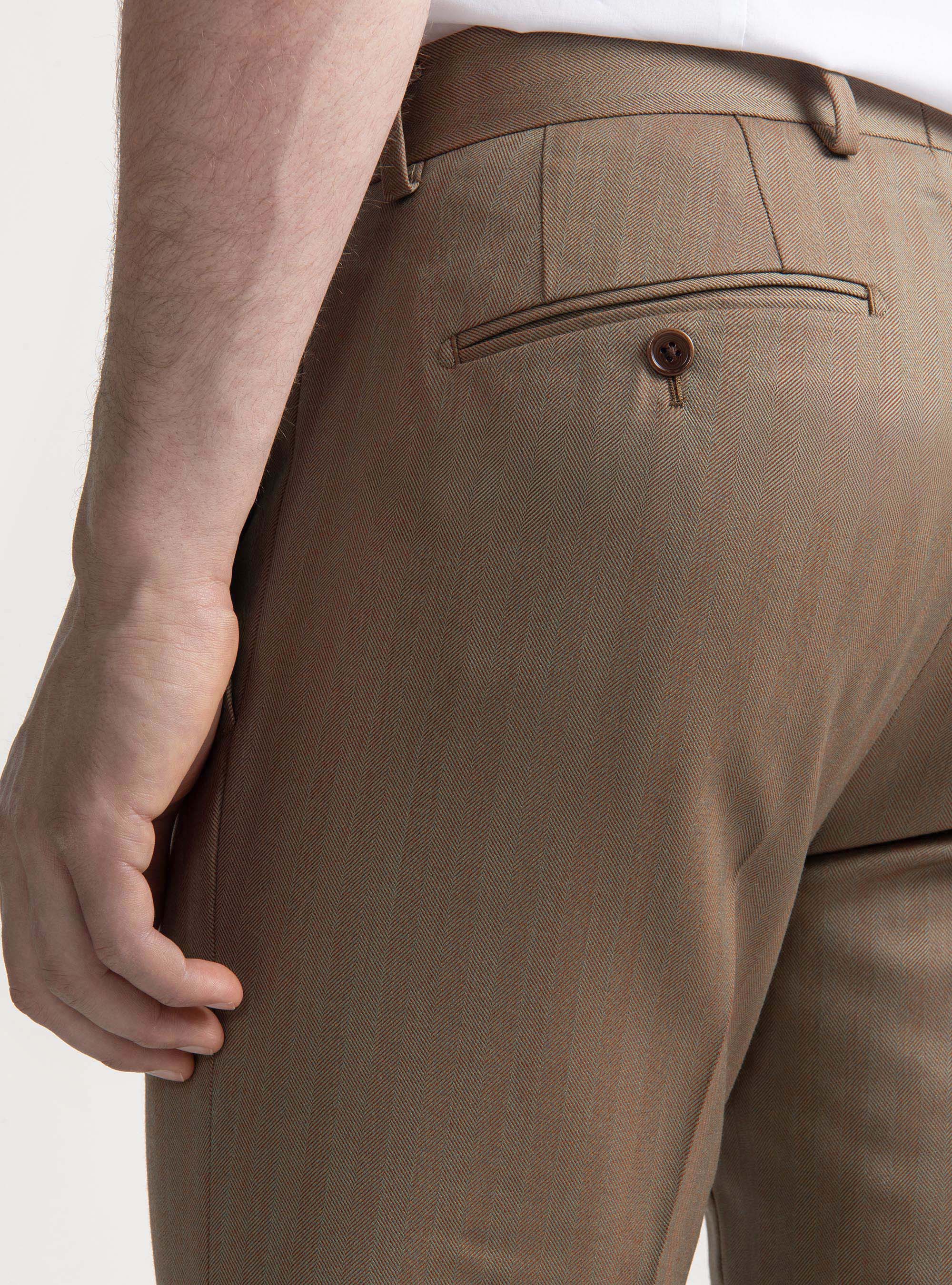 Pantal&oacute;n de traje en espiga de lana Vitale Barberis Canonico, ARCILLA