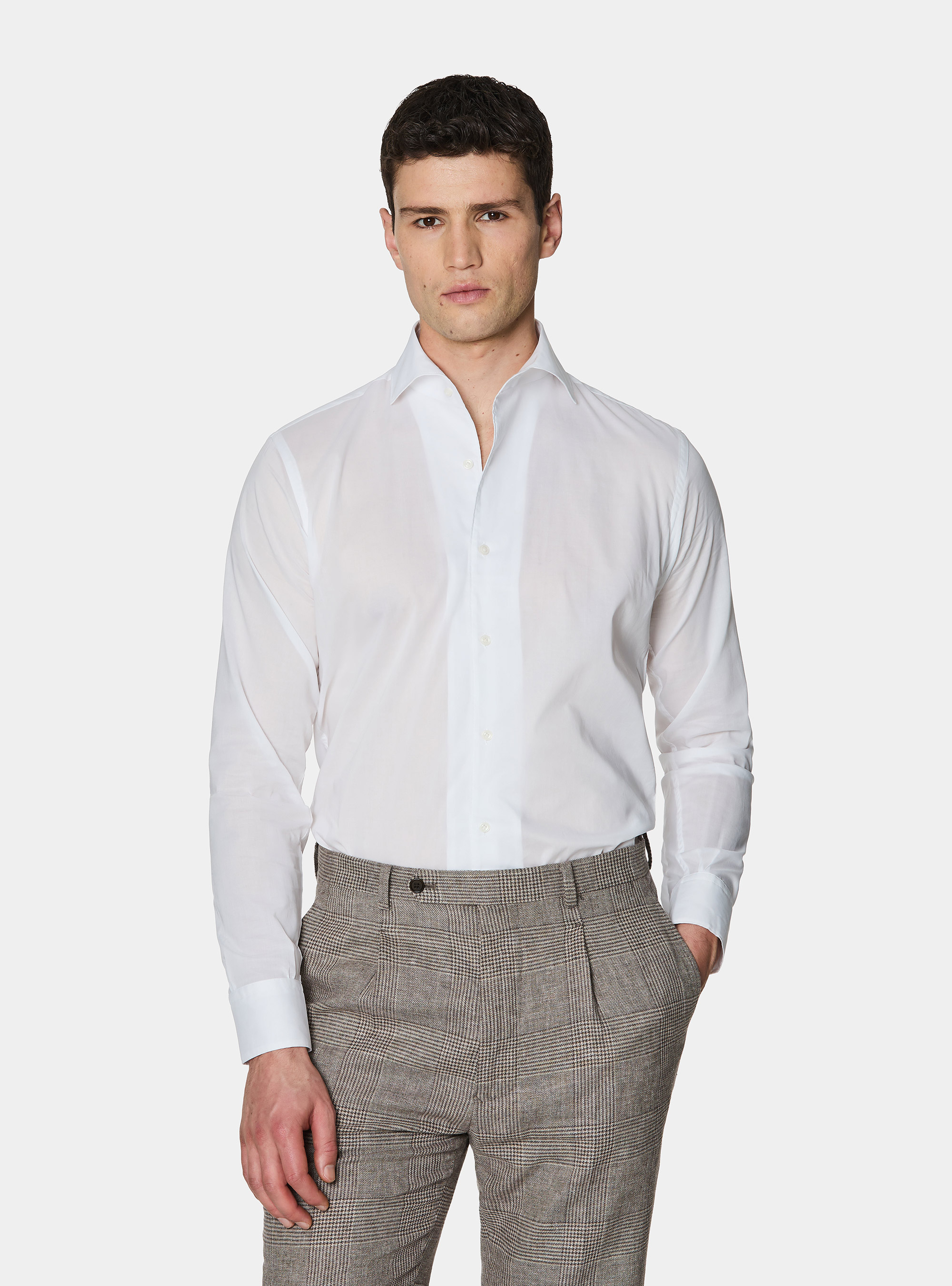 Camicia in cotone con paramontura, BIANCO