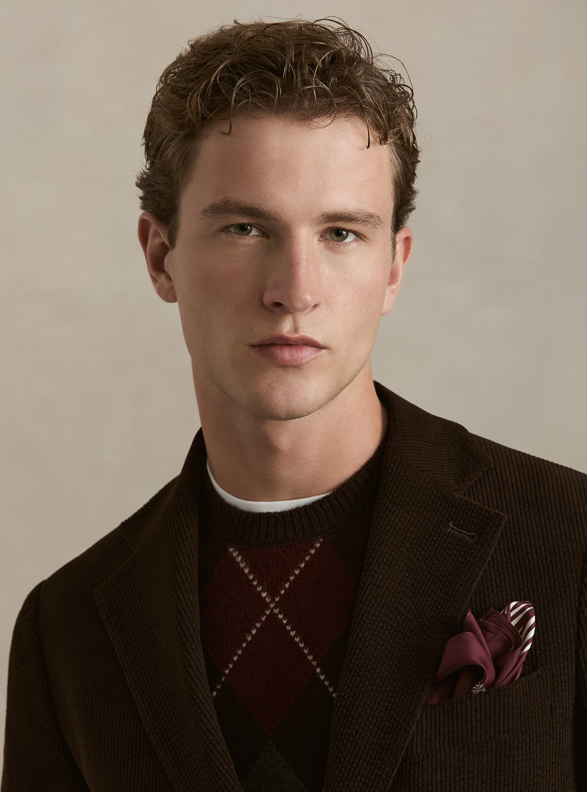 Veste droite en velours extensible, MARRON