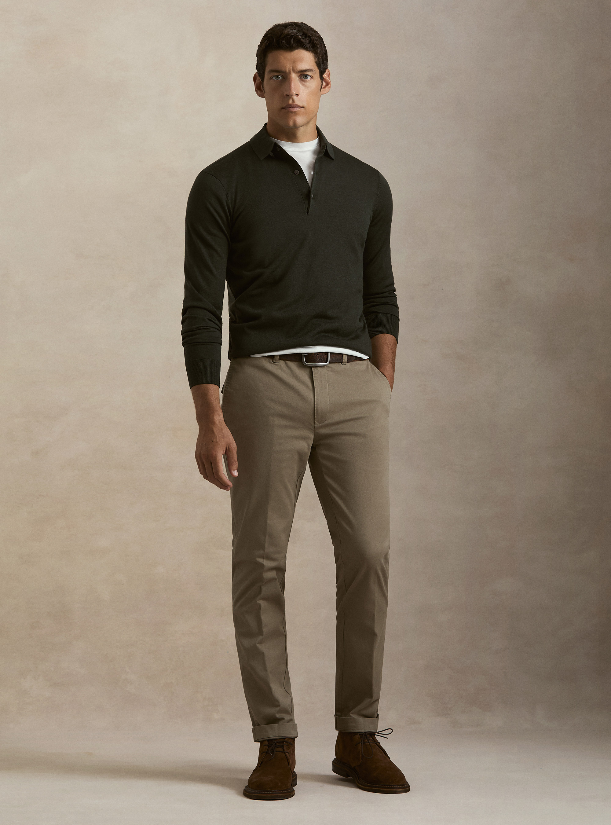 Strick-Poloshirt aus extrafeiner Merinowolle, MILITARE 0609C