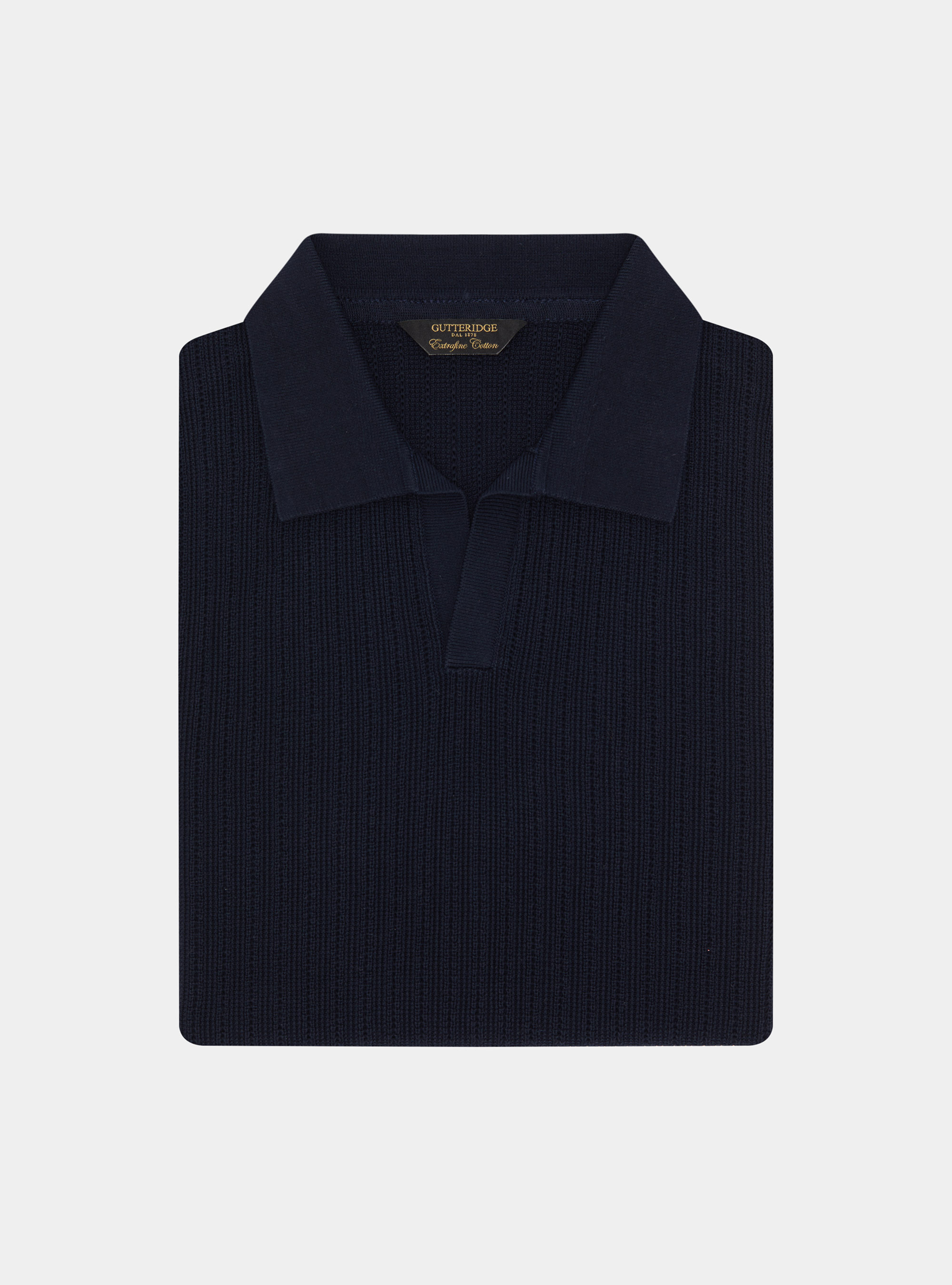 Polo de punto perforado sin botones en algod&oacute;n extrafino, AZUL MARINO