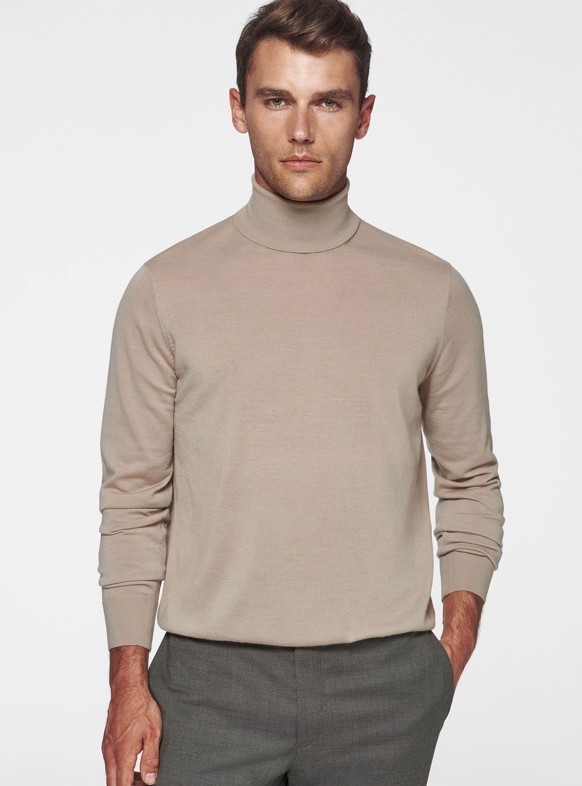 Turtleneck in pure extra-fine merino wool, SAND