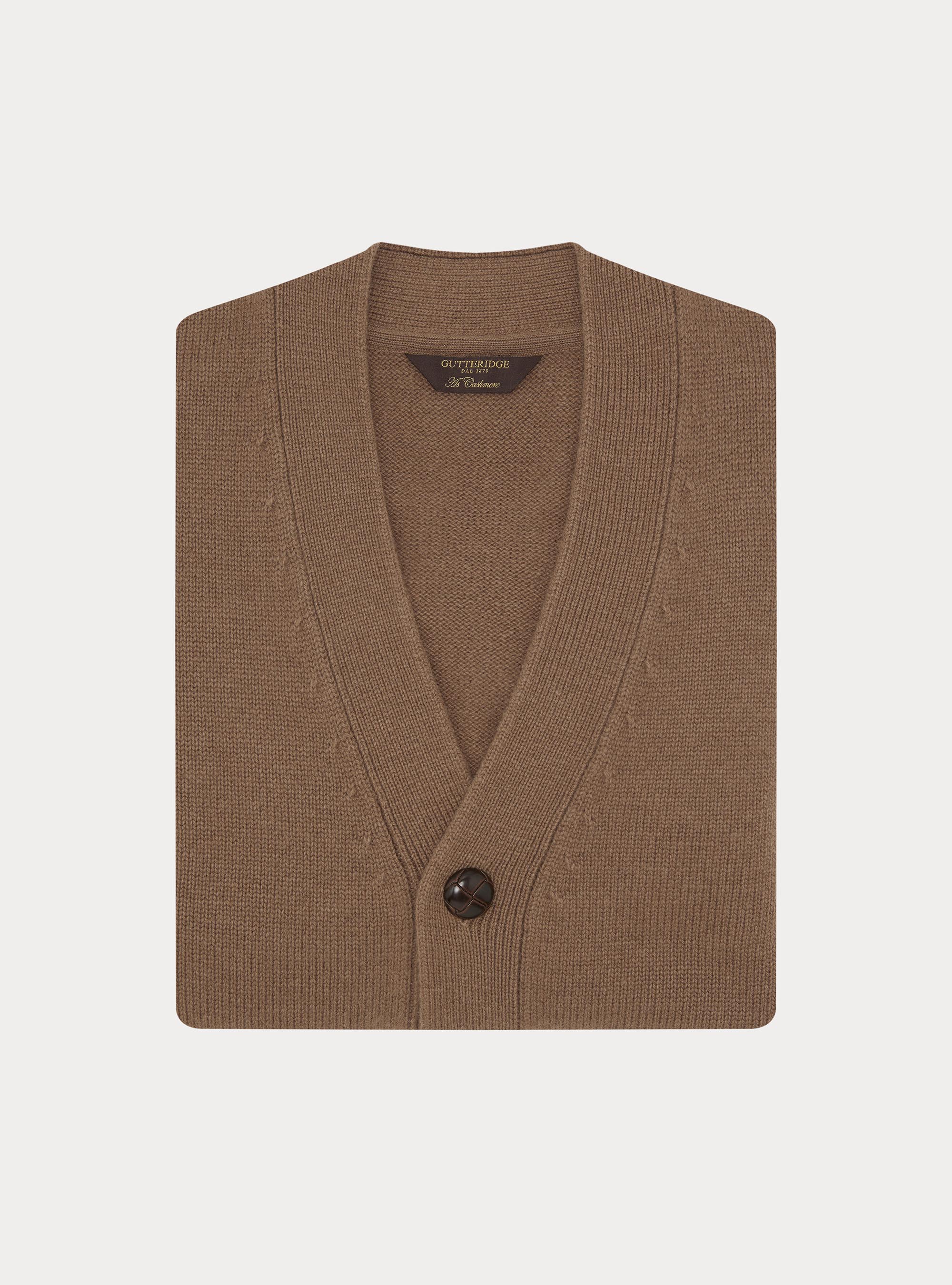 Button-up wool and cashmere cardigan, HAZELNUT