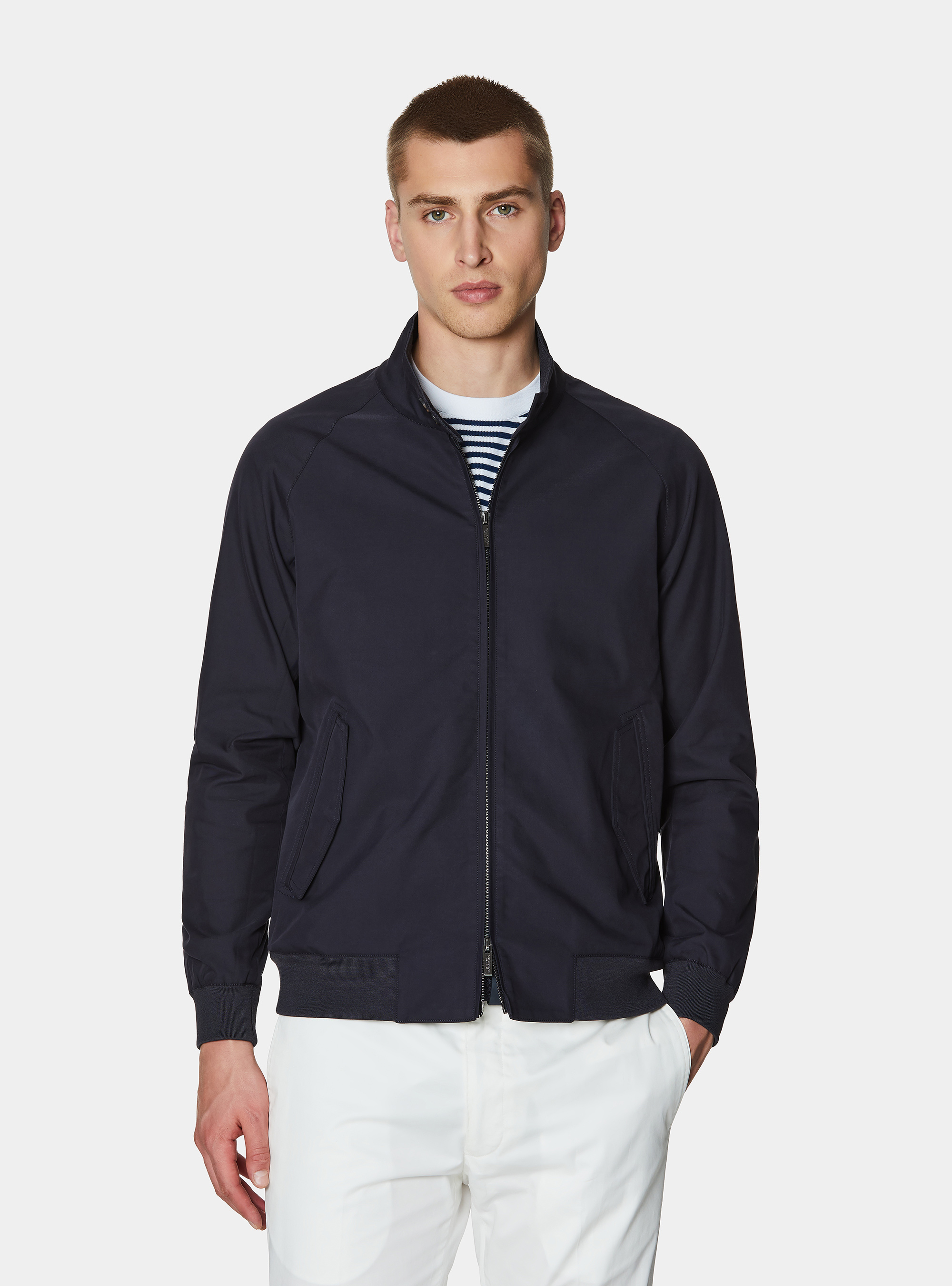 Cotton blend bomber jacket, NAVY BLUE