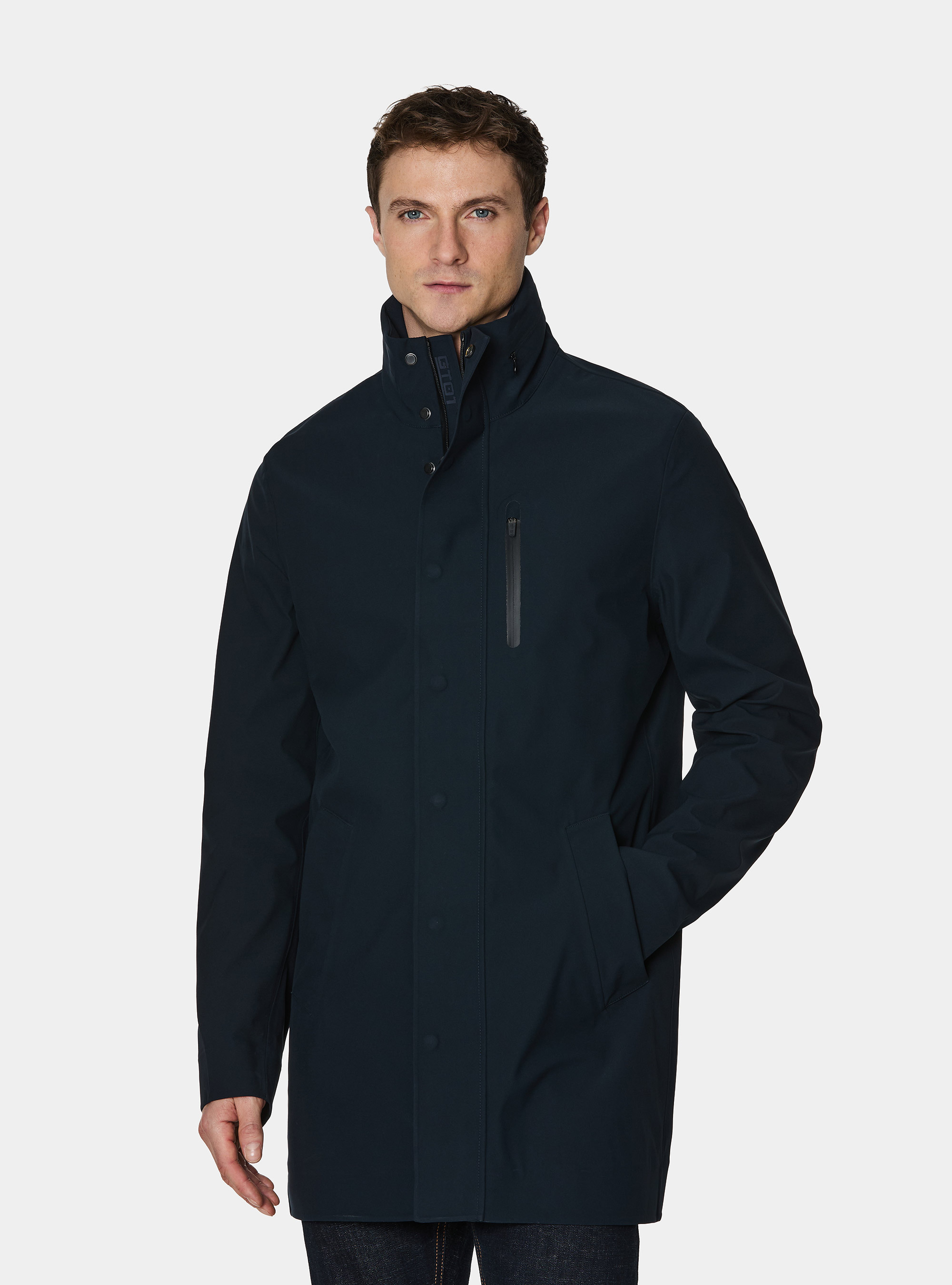 Blouson long GT01 en tissu technique, BLEU MARINE