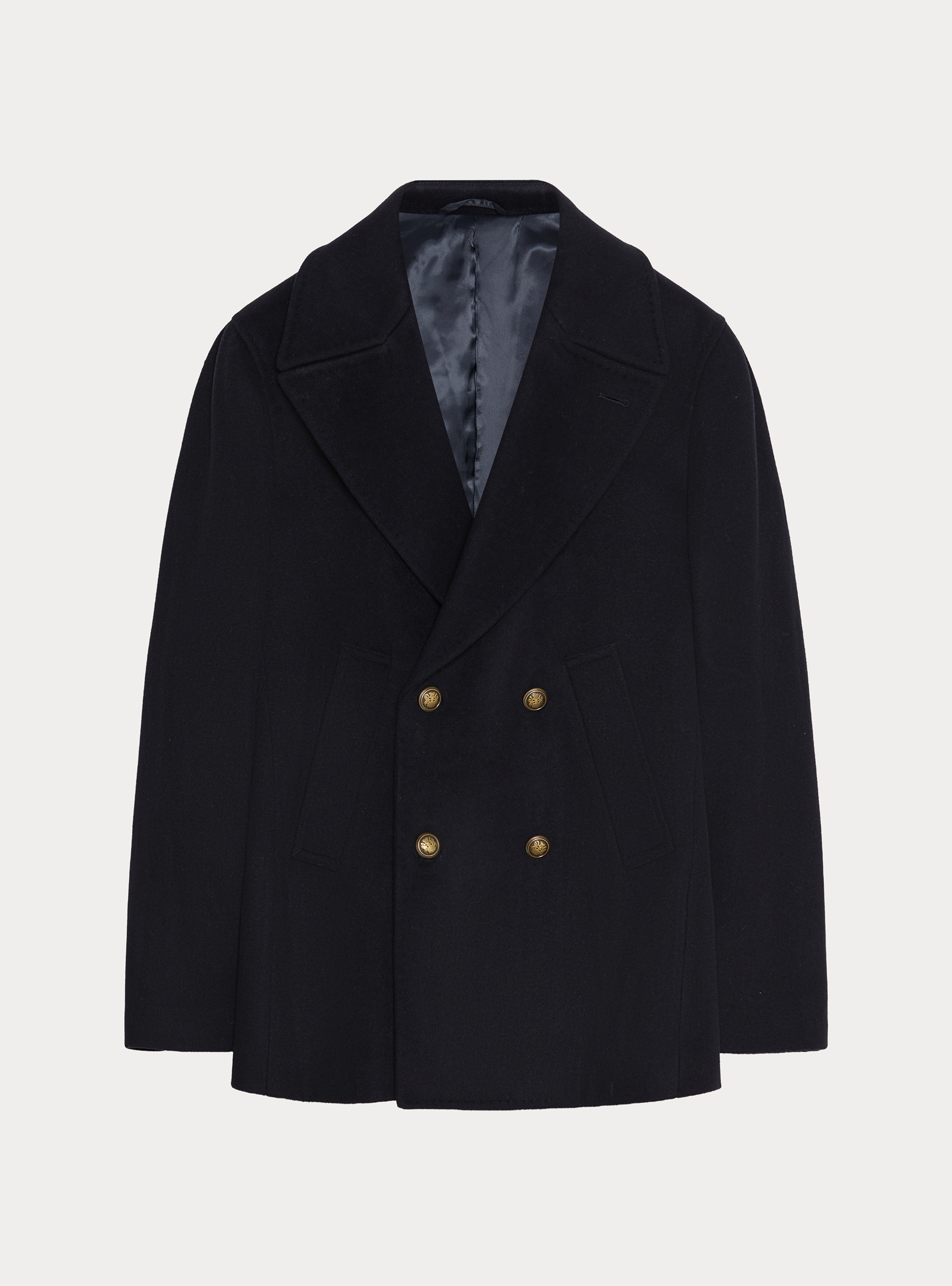 Cashmere blend peacoat with metal buttons, NAVY BLUE