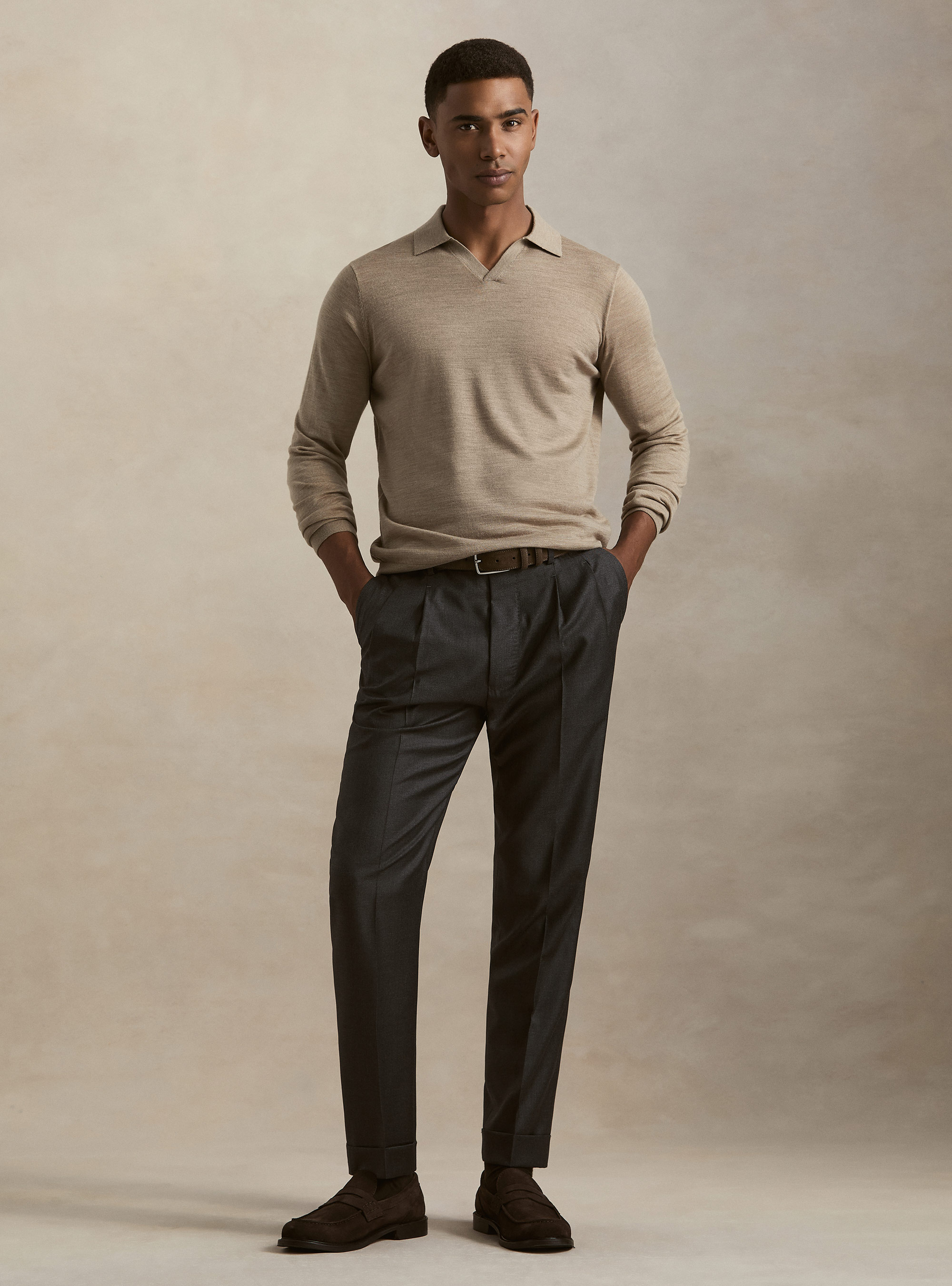 Buttonless merino polo, FANGO 0555C