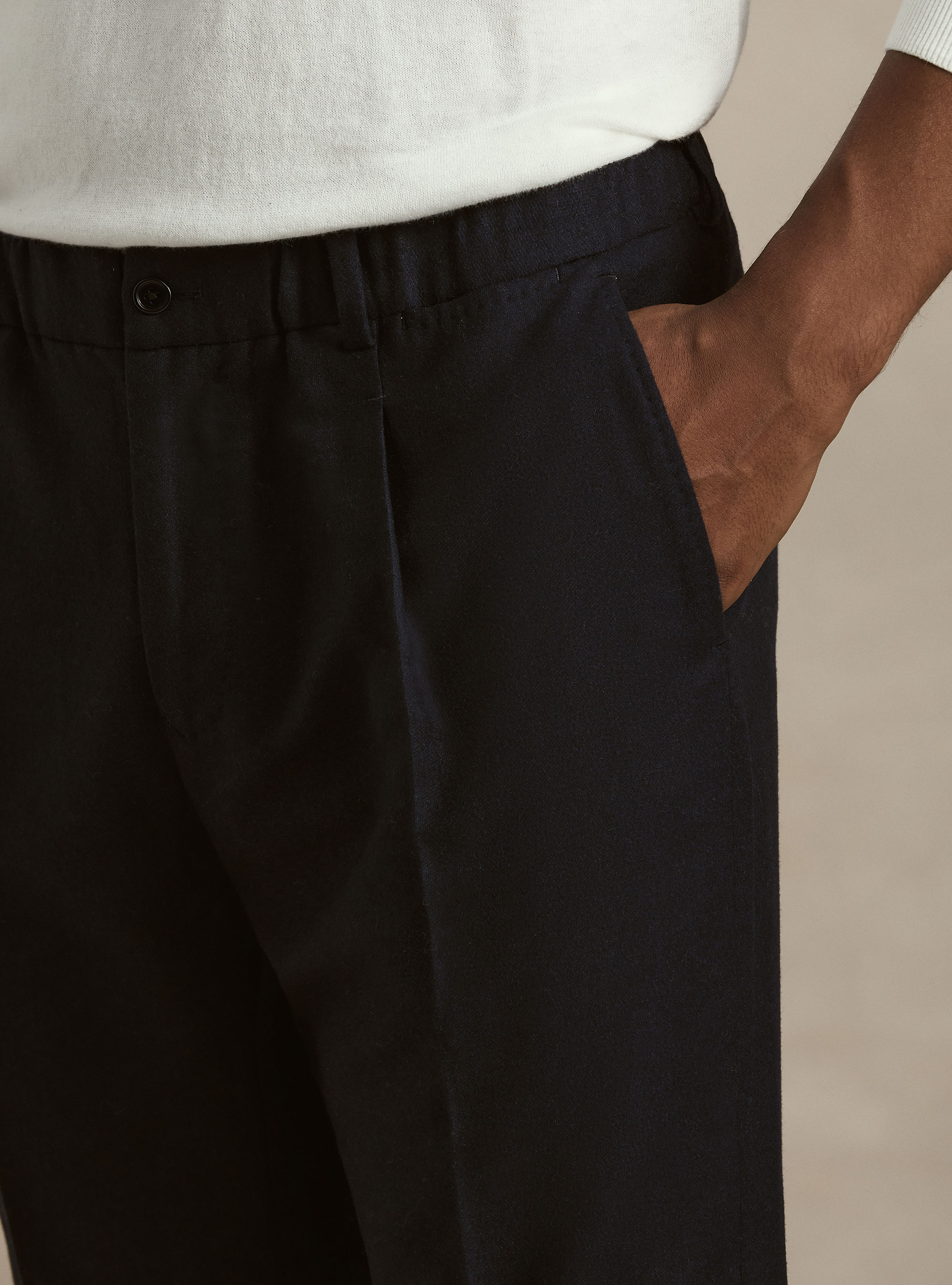 Lightweight wool blend drawstring trousers, NAVY