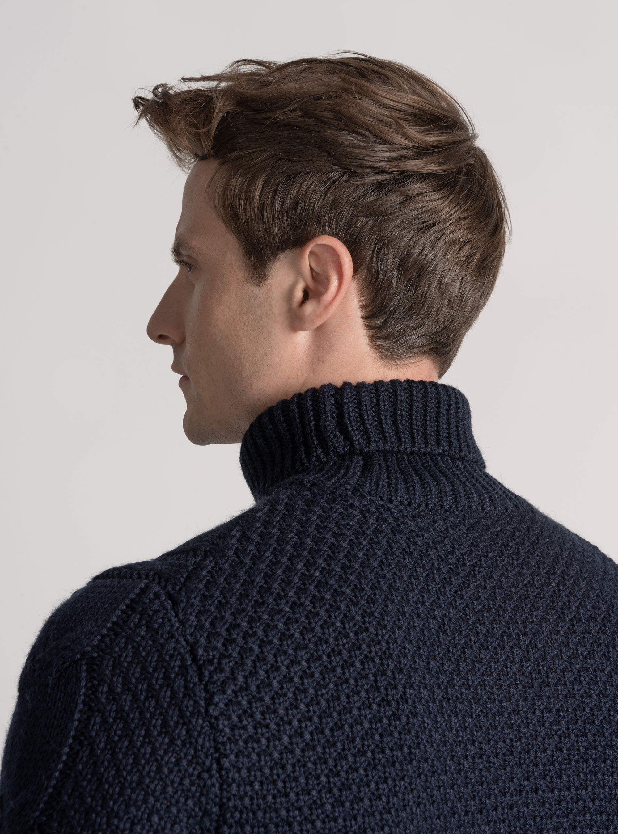 Wool-blend turtleneck sweater with braid, NAVY BLUE
