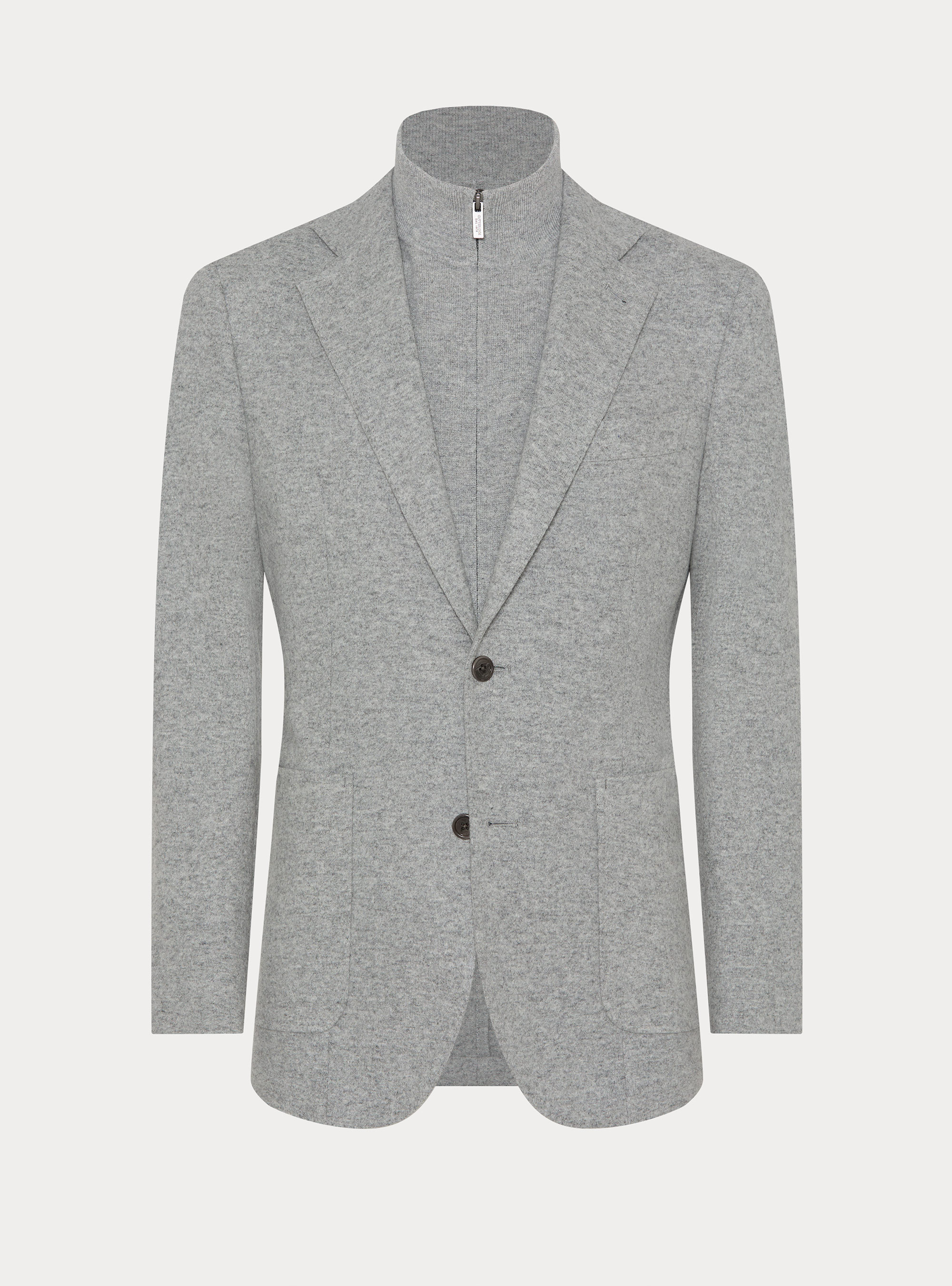 M&eacute;lange Wool-Blend Jersey Jacket with Internal Bib, LIGHT GREY MELANGE