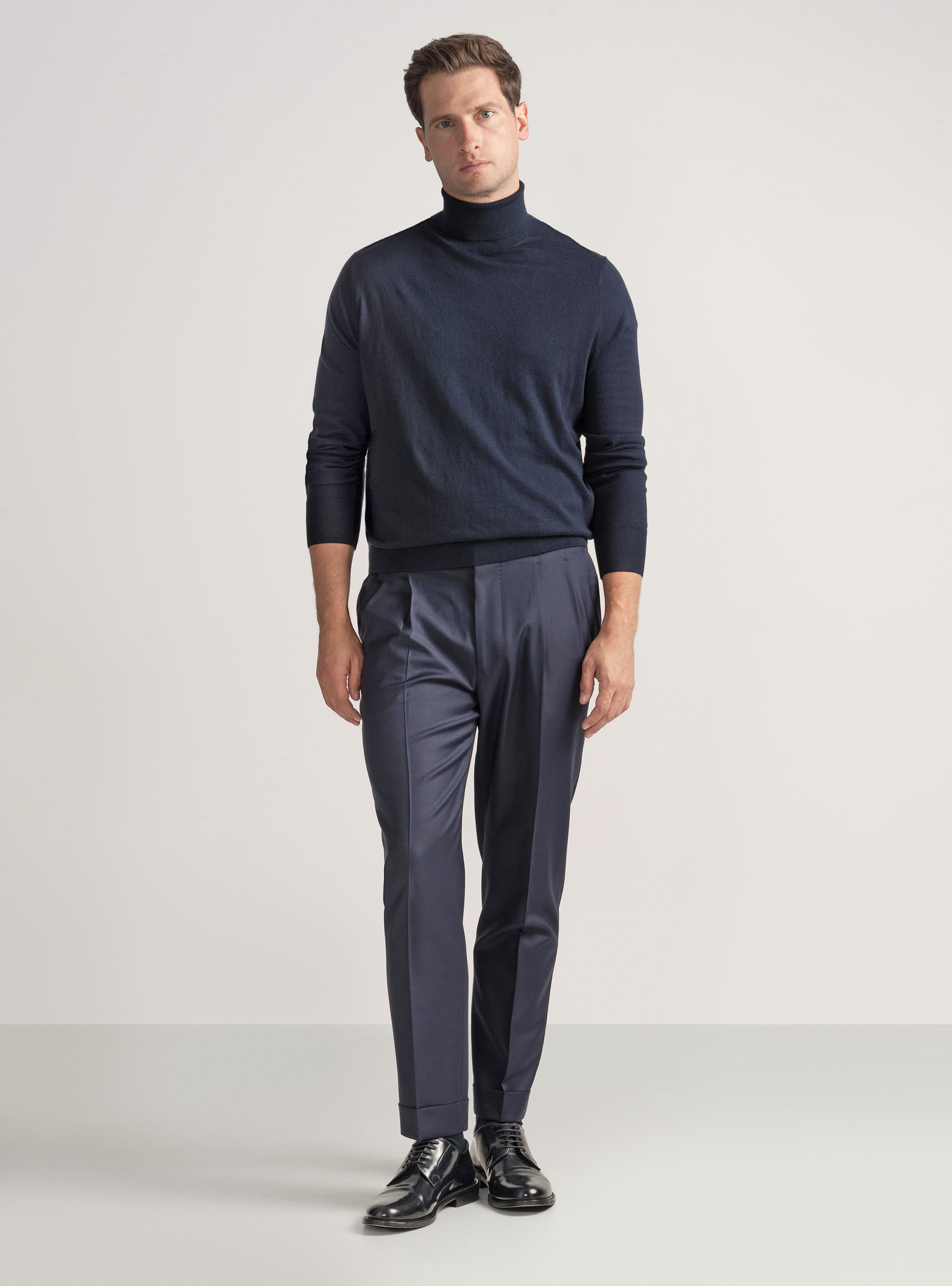 Dolcevita in cotone seta e cashmere, BLU NAVY