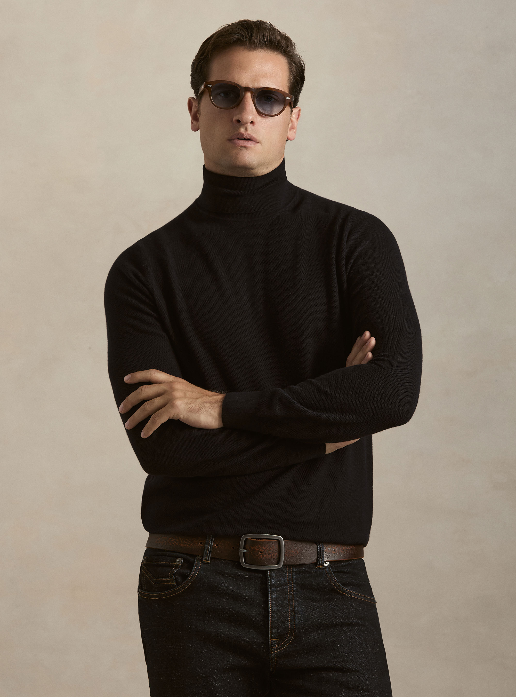 Waffelstrick-Rollkragenpullover, NAVY 0218C