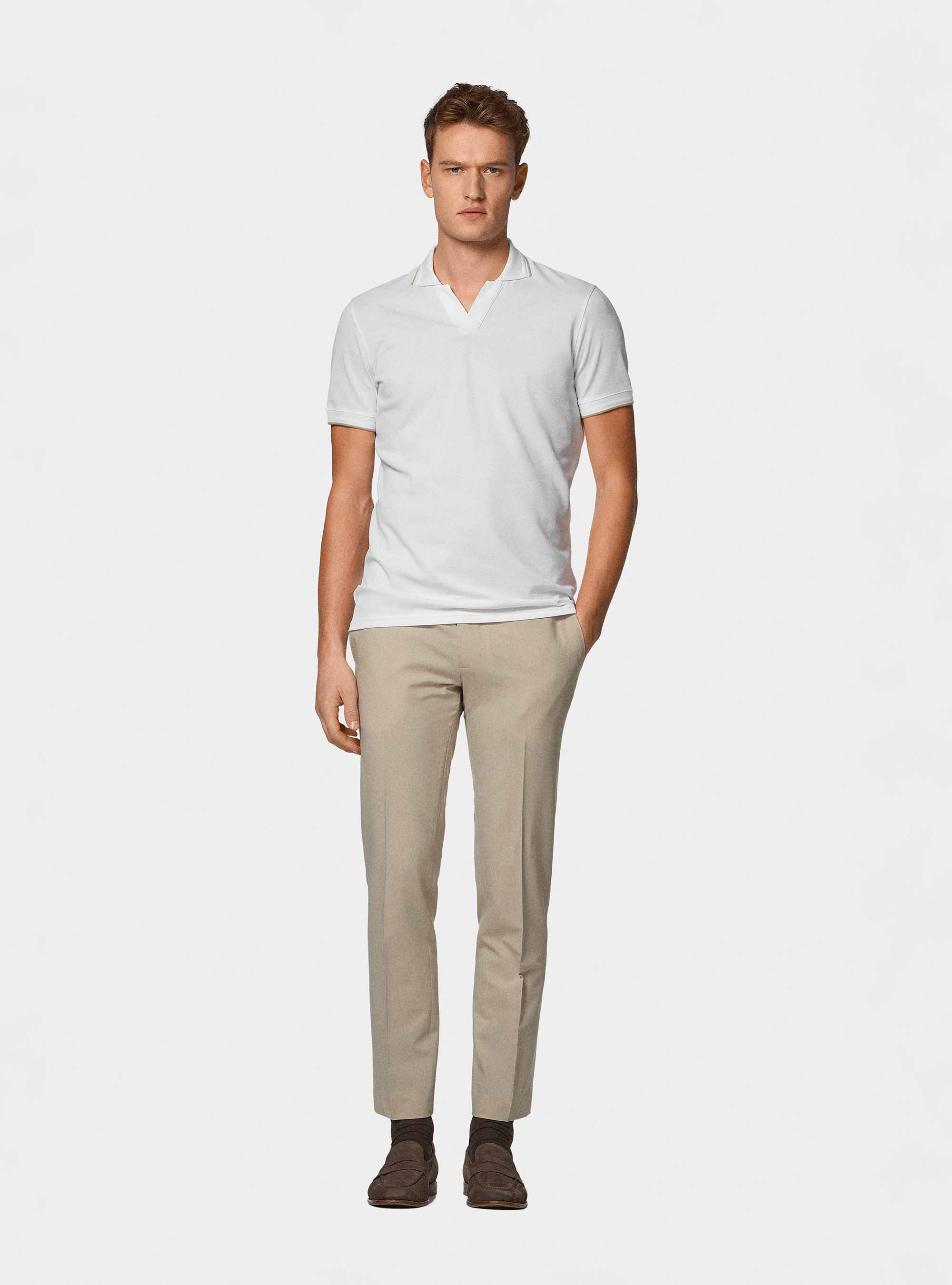 GT01 buttonless stretch pique polo shirt, WHITE