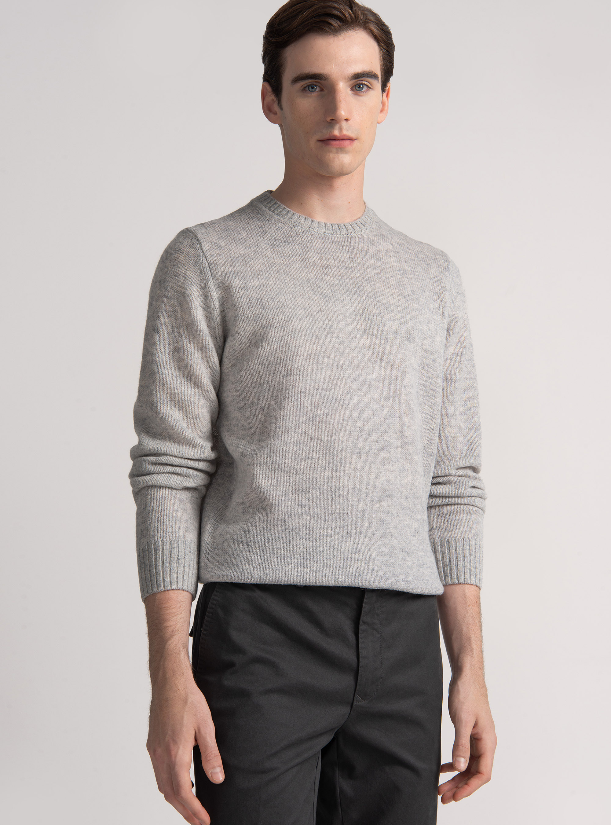 Shetland wool crew-neck sweater, GRIGIO MELANGE 0151C