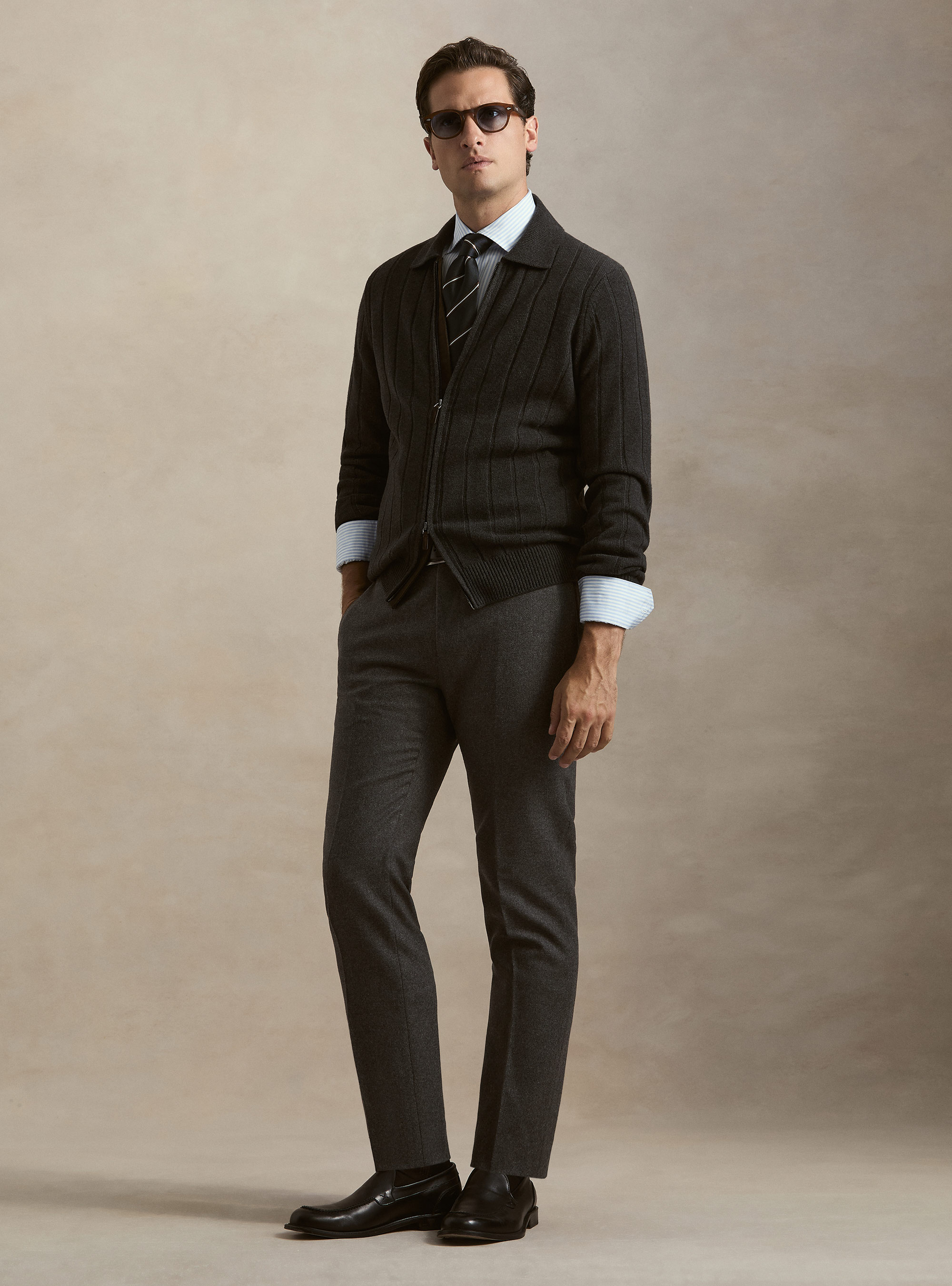 Wool blend flannel trousers, ASPHALT GREY