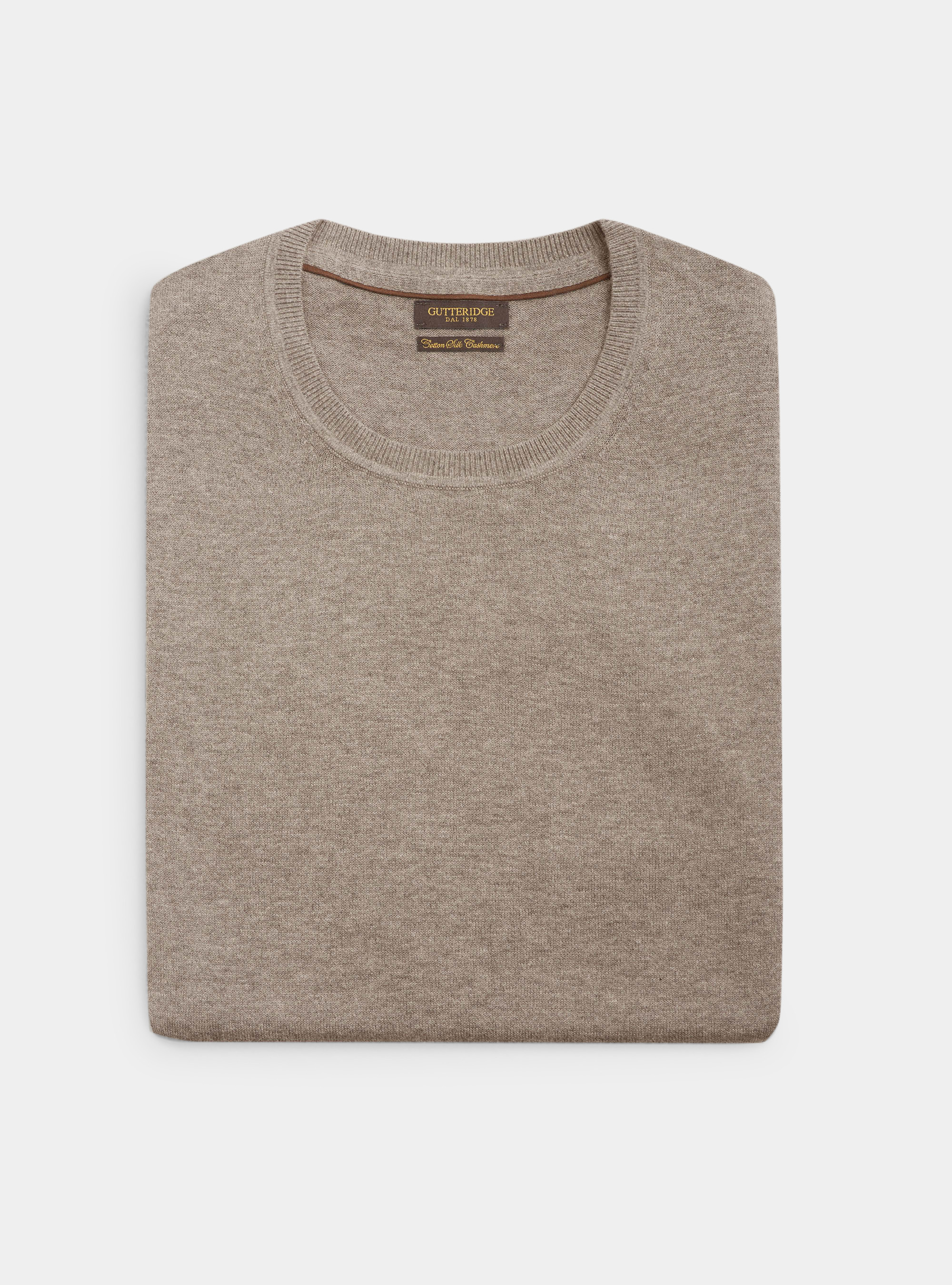Cotton silk and cashmere crew-neck sweater, ECRU