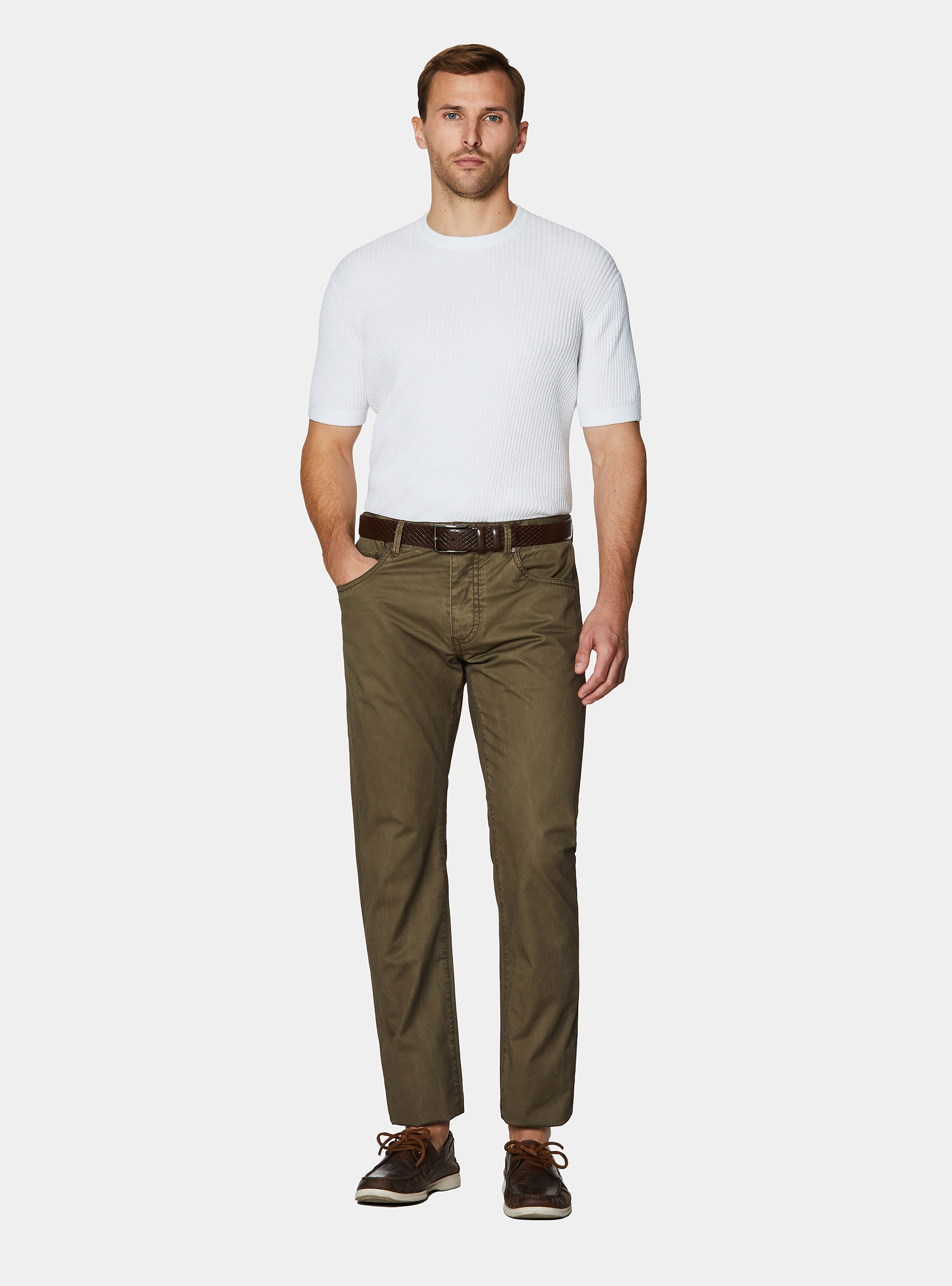 Slim fit cotton trousers, OLIVE