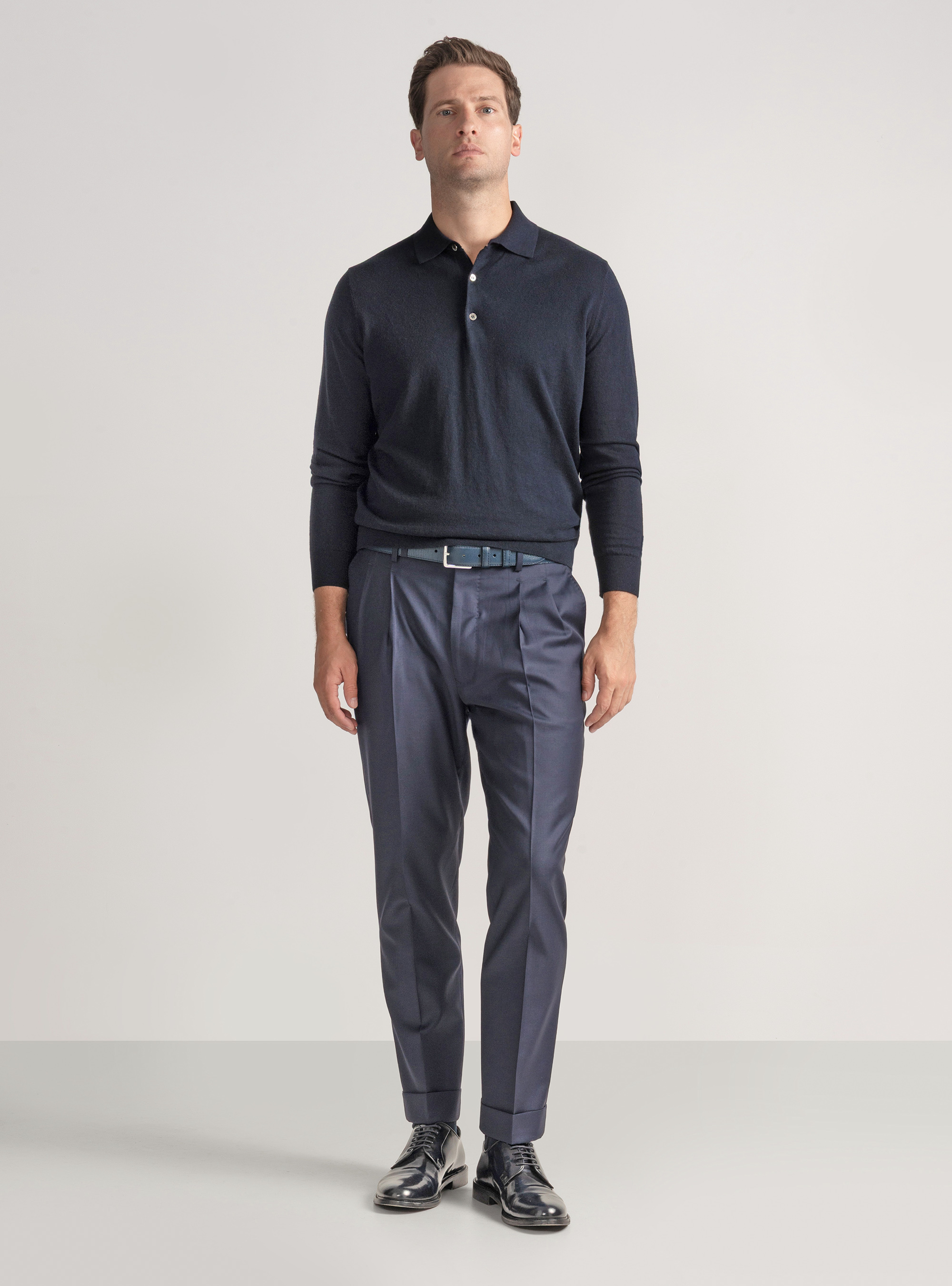 Polo en coton et cachemire, BLEU MARINE