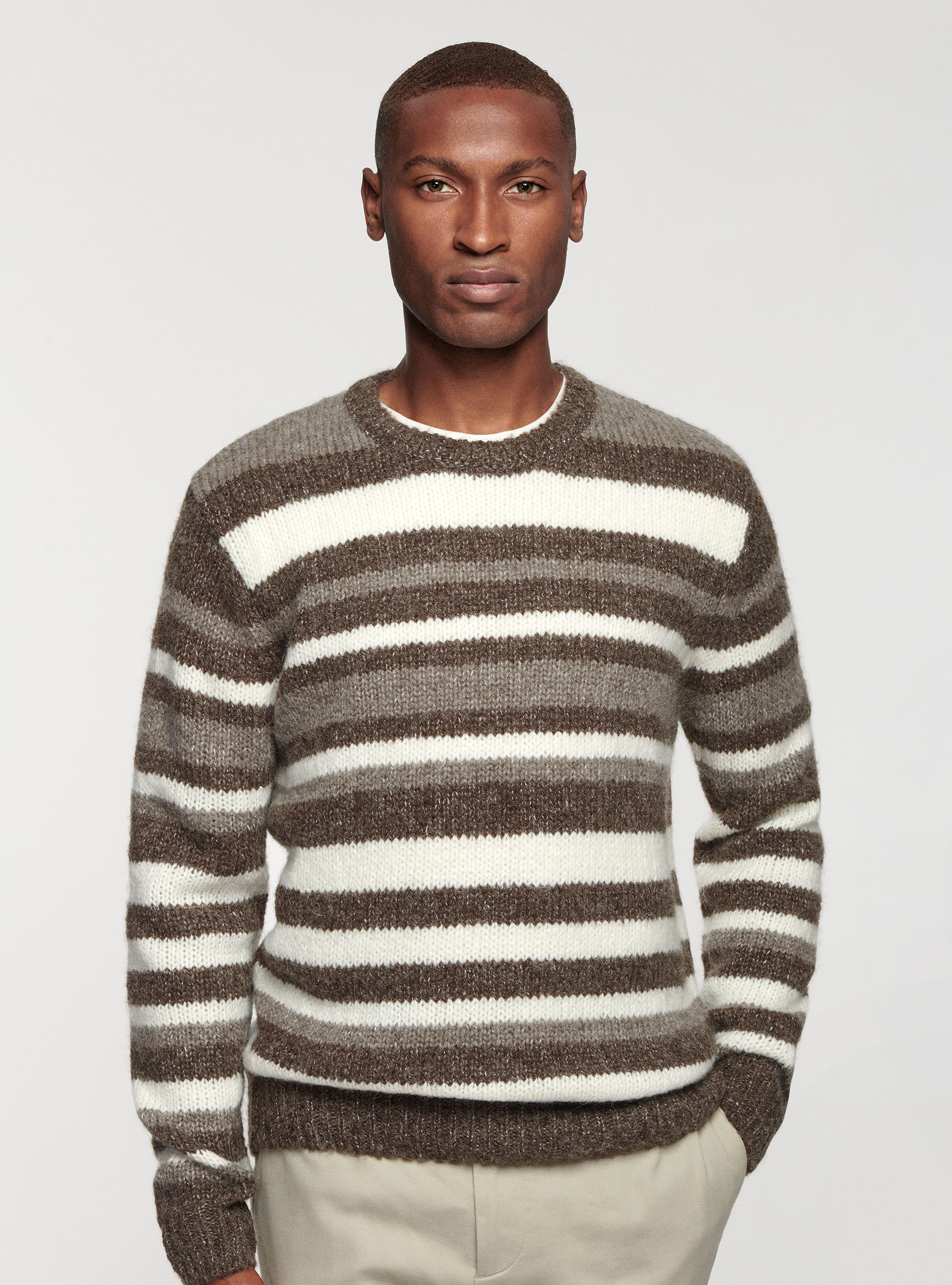 Striped sweater in alpaca wool blend, MUD